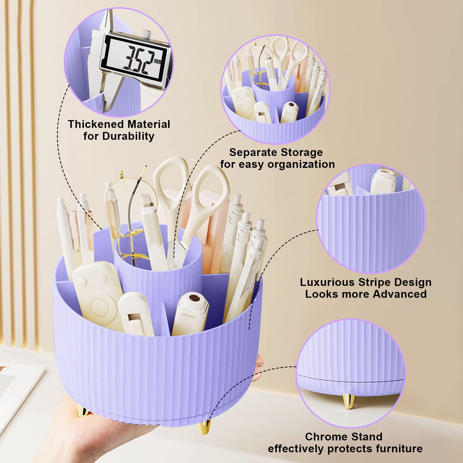 Makeup Brush Holder Organizer,360° Rotating Makeup Brush Organizer,5 Slot Make up Brushes Cup for Cosmetics, Nail Polish, Art Supply, Bathroom Vanity Desktop Organizer - Black