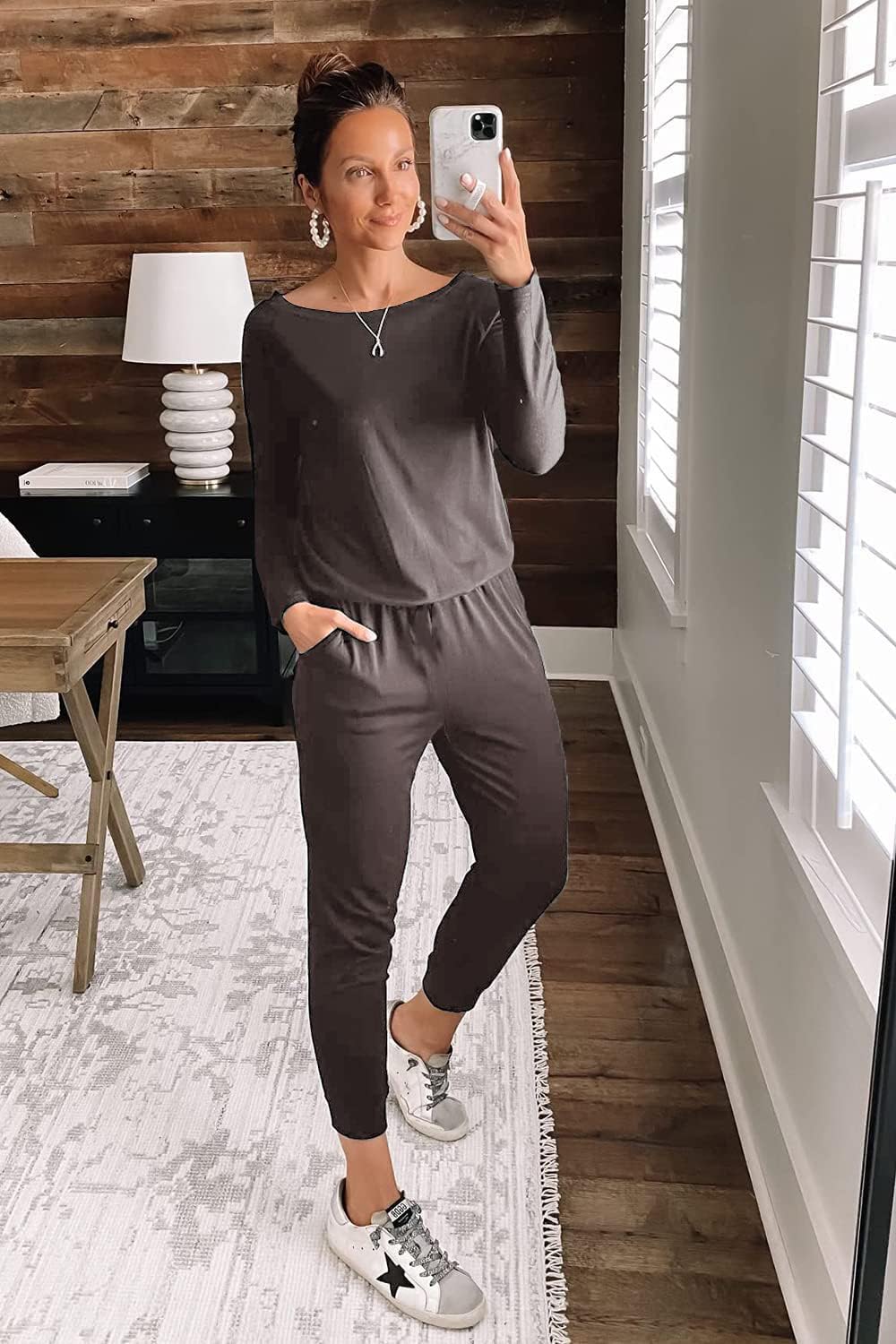PRETTYGARDEN Jumpsuits for Women Casual 2026 Fall Long Sleeve Off Shoulder Rompers One Piece Travel Outfits Fashion Clothing