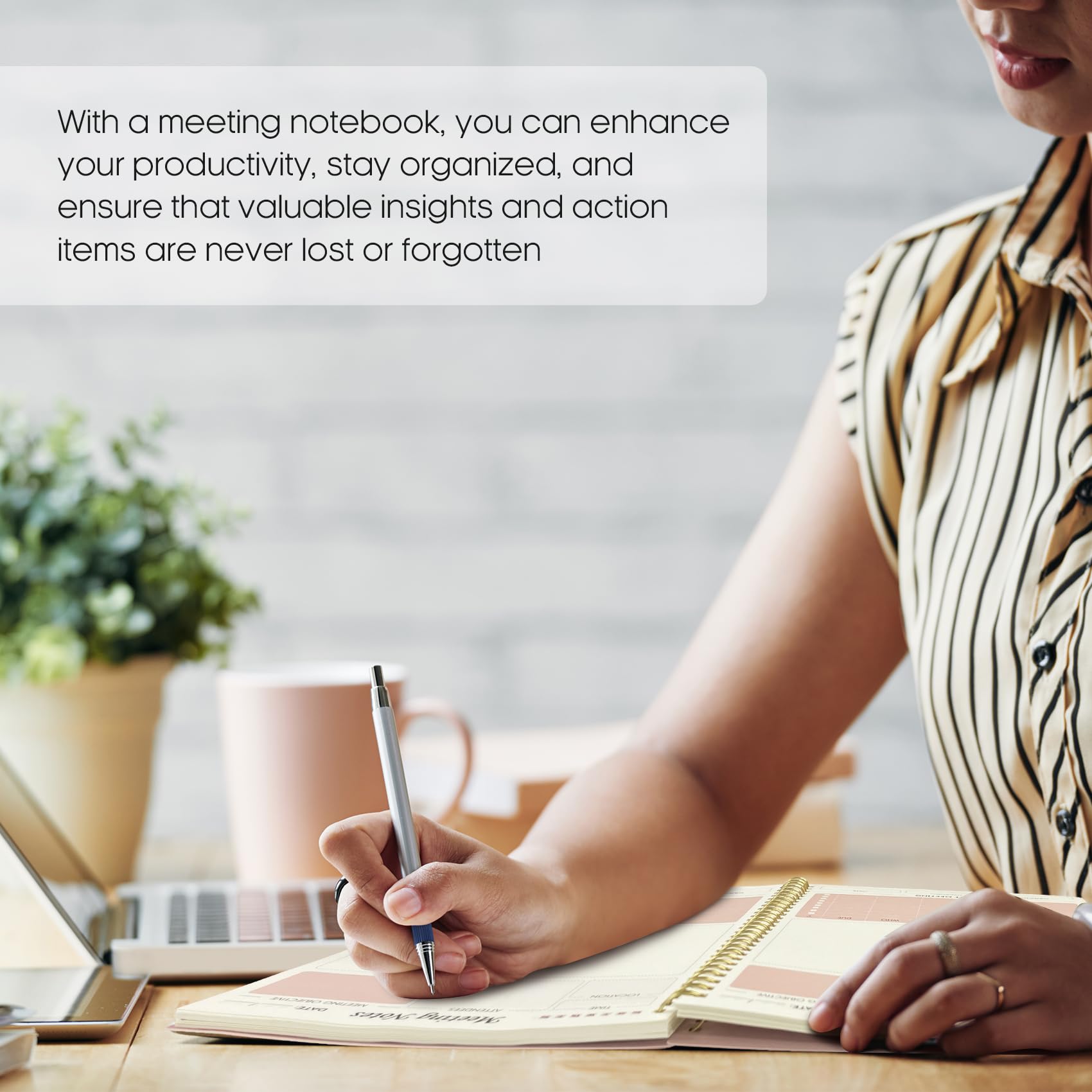 Meeting Notebook for Work Organization - Work Planner Notebook with Action Items, Agenda Planner for Note Taking, 160 Pages (6.9" X 9.9") Project Organizer for Men & Women - Pink