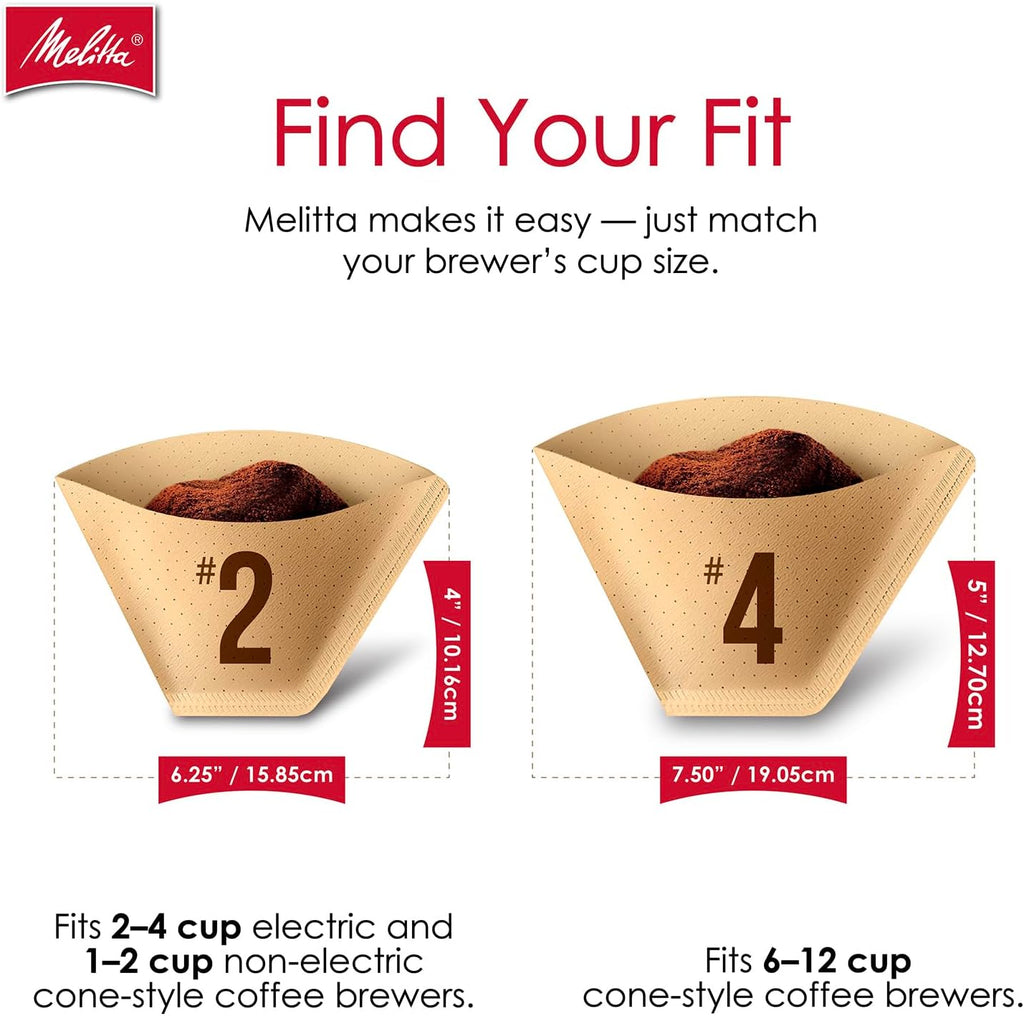 Melitta #4 Cone Coffee Filters, Bamboo, 80 Count (Pack Of 6), 480 Total Filters - Fits all 8-12 Cup Cone Coffee Makers and Pour-Overs, Compostable, Tear-Resistant, Made in USA