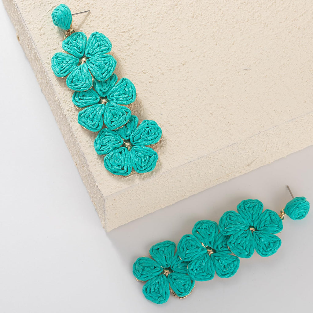 Boho Flower Earrings Statement Raffia Dangle Earrings Cute Floral Jewelry Trendy Summer Beach Vacation Outfits for Women