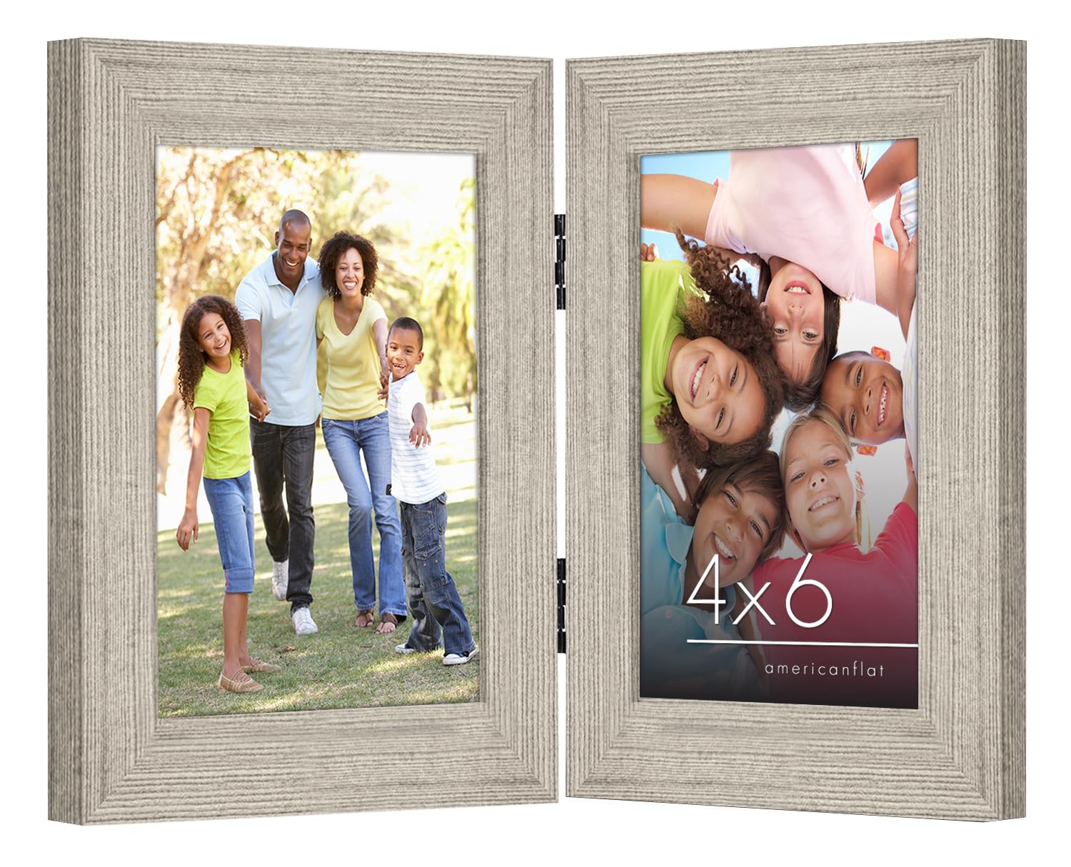 Americanflat Hinged 4x6 Picture Frame with Shatter-Resistant Glass - Double Picture Frames with Engineered Wood - Signature Collection - Photo Frame for Tabletop Display - Black