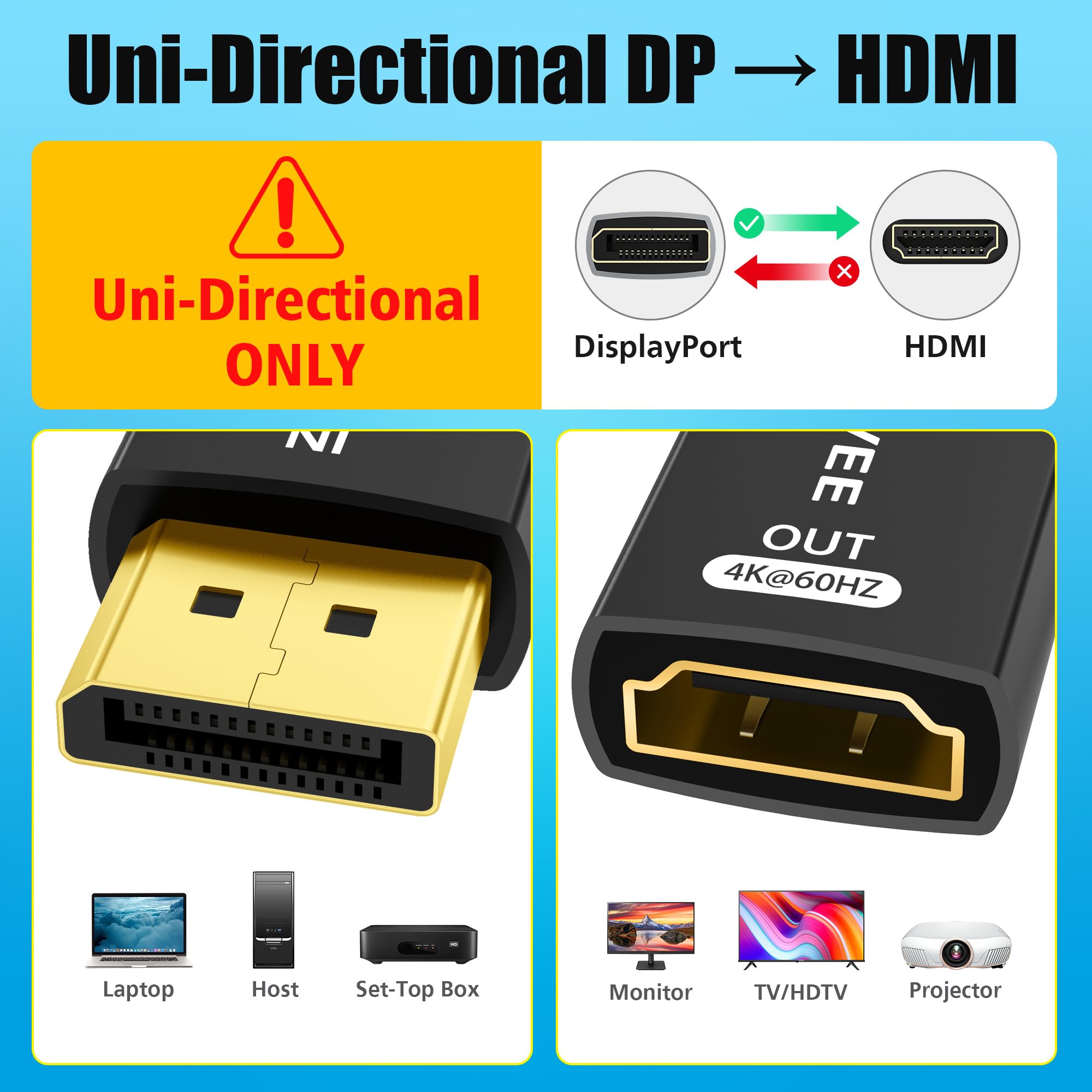 AGVEE 1 Pack Display Port to HDMI 4K@30HZ Adapter, Alloy Shell DP Displayport PC to HDMI Display Coulper Converter, Backward Compatibile with 2K@60HZ 1080P@120HZ Full HDTV, Uni-Directional, Black
