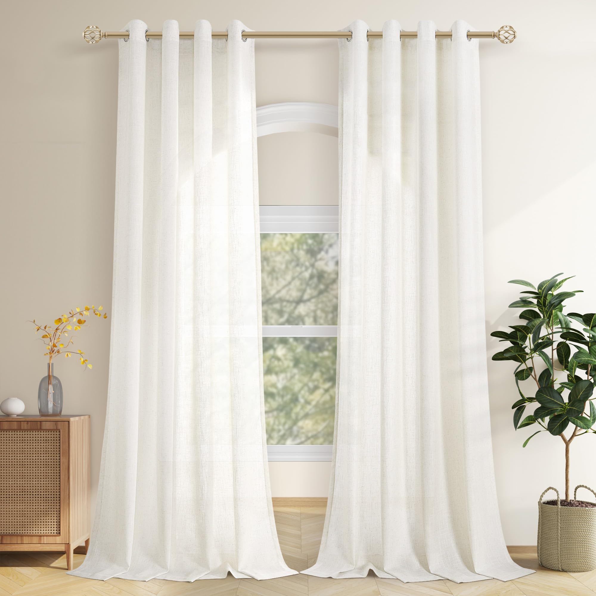 Aersas Black Bedroom Linen Curtains 63 Inch Length 2 Panel Privacy Energy Efficient Semi Sheer Black Linen Drapes for Living Room Modern Farmhouse Grommet Window Curtain for Nursery Office 52x63