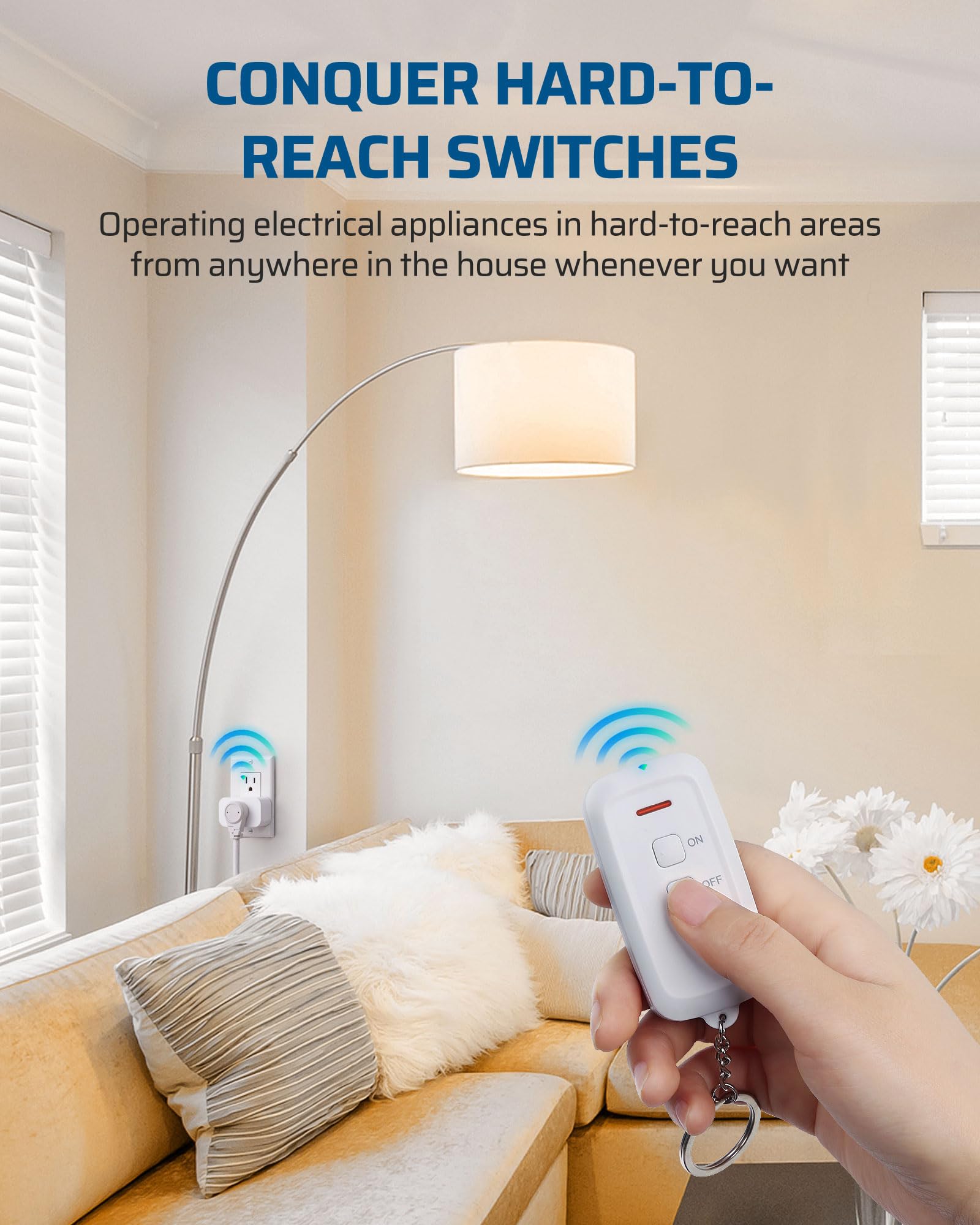 DEWENWILS Indoor Remote Control Outlet, Wireless Remote Light Switch, No Interference Remote Outlet Switch, No Wiring, 15A/1875W, 100ft RF Range, Compact Design, Programmable