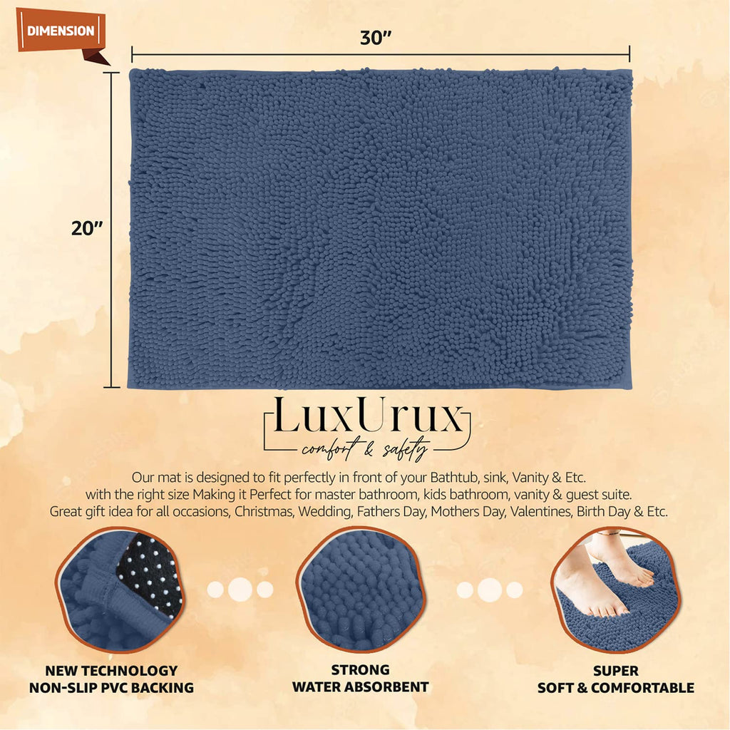 LuxUrux Bath Mat, Extra-Soft Plush Non-Slip Bathroom Rug, Luxury Chenille Microfiber Material, Super Absorbent Shaggy Bath Rug. Machine Wash & Dry (17 x 24 inches, Warm Grey)