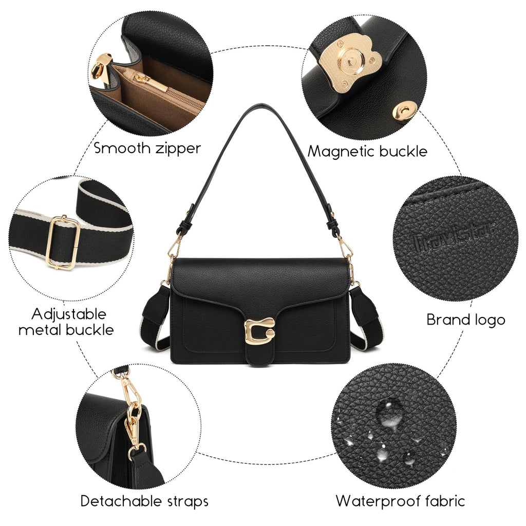 Travistar Crossbody Bags for Women Trendy - Small Cross Body Purse Shoulder Bag Leather Handbags Evening Clutch with 2 Straps | 2 detachable straps