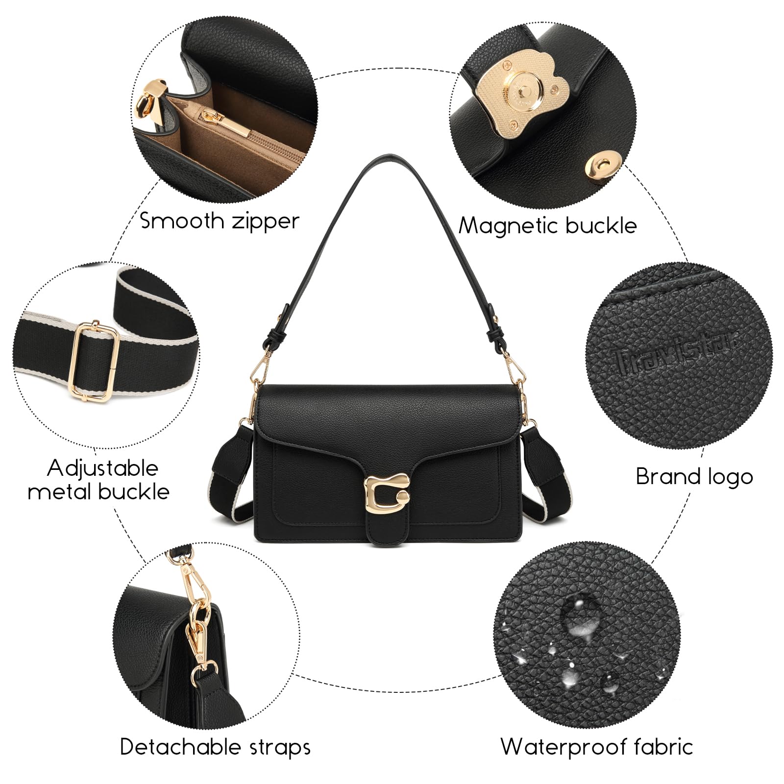 Travistar Crossbody Bags for Women Trendy - Small Cross Body Purse Shoulder Bag Leather Handbags Evening Clutch with 2 Straps | 2 detachable straps