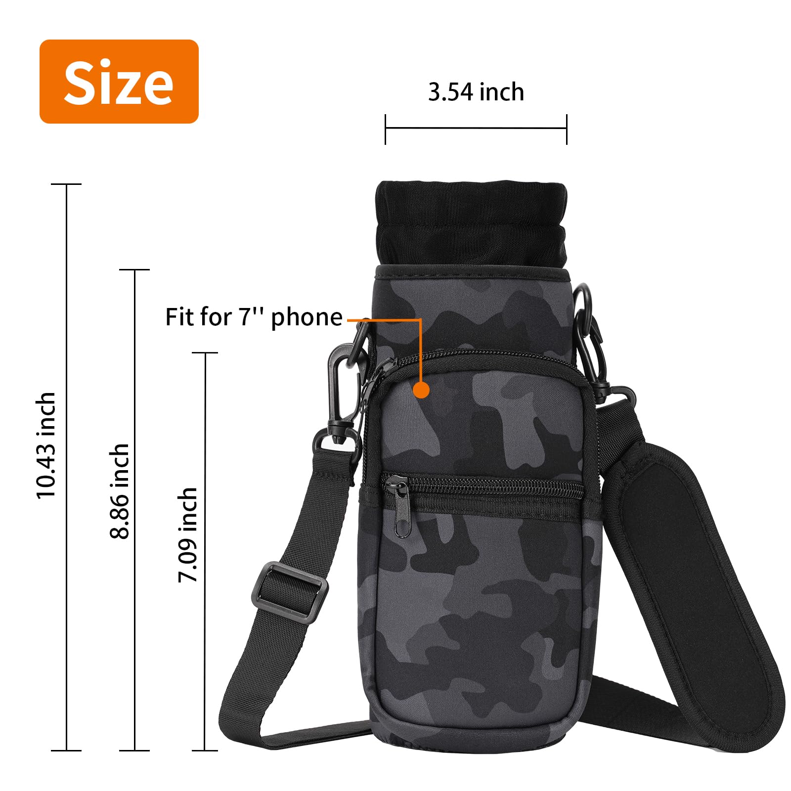 AceTreker 32/40/64/128 oz Neoprene Insulated Water Bottle Carrier Bag, Sling Bag Sleeve Pouch Holder with Strap & Paracord Handle and 2 Pocket for Travelling, Hiking, Camping