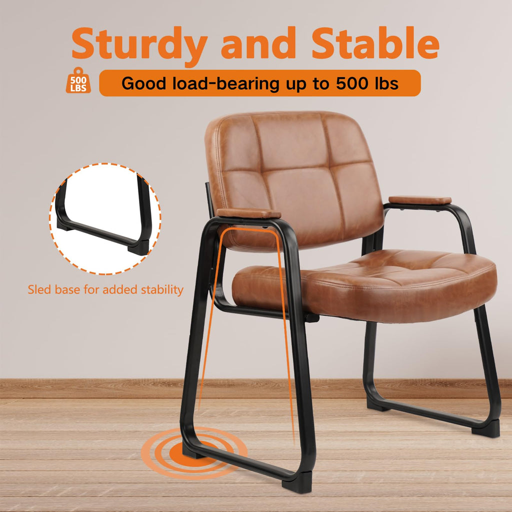 CLATINA Big & Tall 500 lbs Leather Office Reception Chair No Wheels with Padded Arms, Waiting Room Guest Chair for Elderly Home Desk Conference Room Lobby Side Salon Clinic, Black