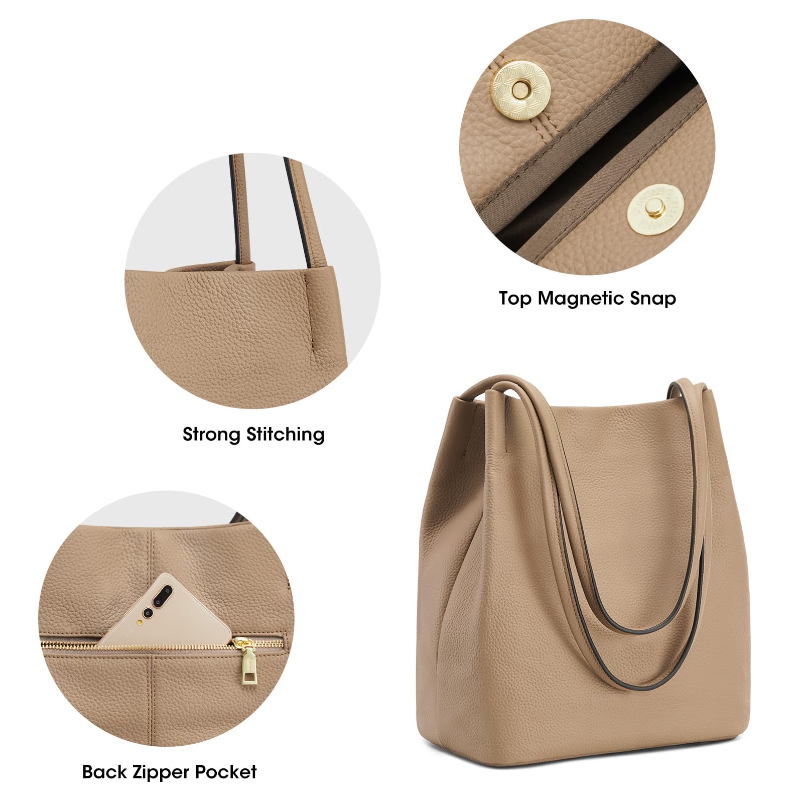 Kattee Women Soft Genuine Leather Totes Shoulder Bag Purses and Handbags with Top Magnetic Snap Closure