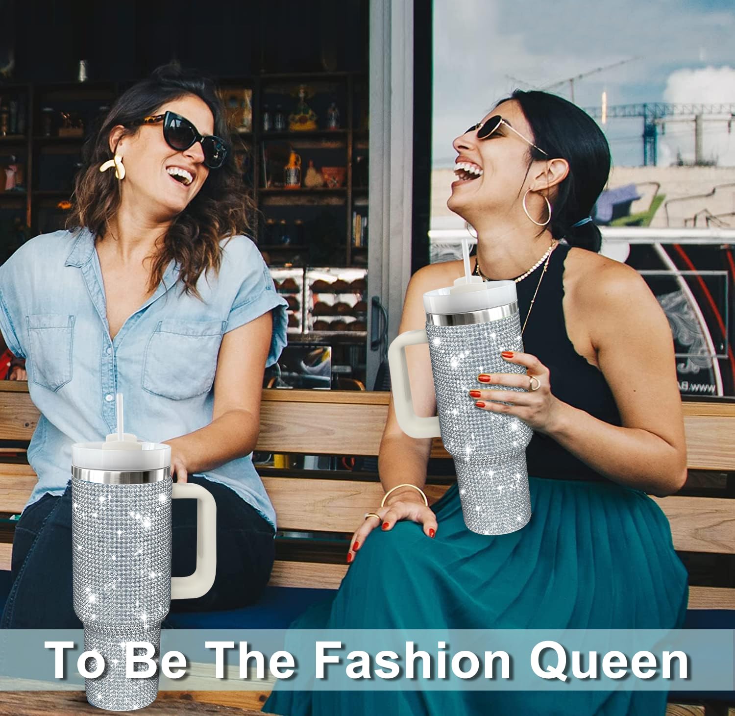 HWISDMIG 40oz Tumbler with Handle-Glitter Rhinestones Tumbler Bling Cups Stainless Steel Water Bottle Diamond Studded Tumbler for Women-Birthday Gifts for Women, Mom, Girlfriend (Amethyst)
