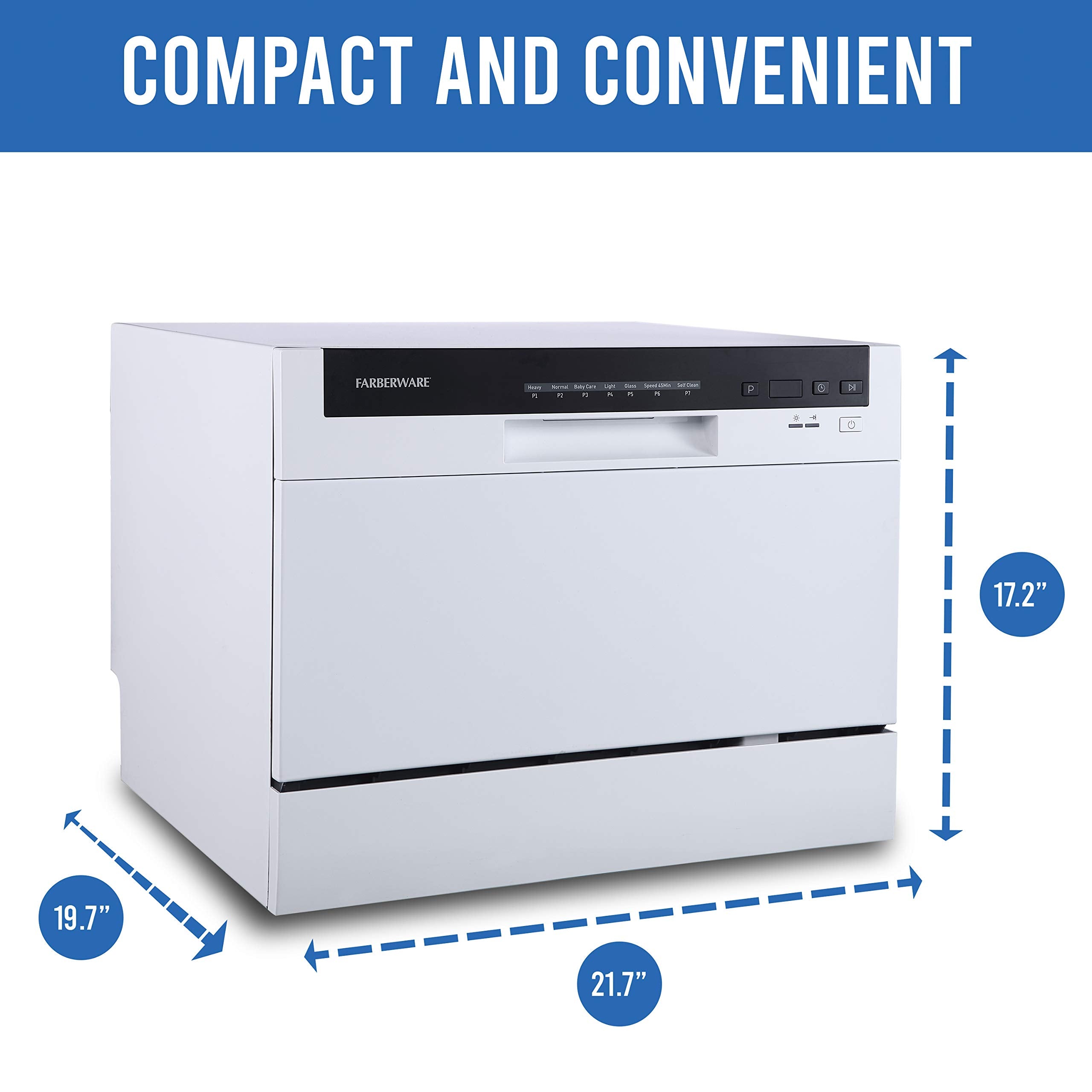 Farberware Compact 6-Place Setting Dishwasher - Portable Mini Countertop Dishwasher with 7 Wash Programs - Perfect for Small Spaces Like Apartment, Dorm, Boat, Camper/RV
