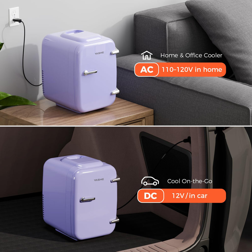 YASHE Mini Fridge, 4 Liter/6 Can Mini Makeup Fridge, 110V AC/ 12V DC Portable Thermoelectric Cooler&Warmer for Skincare, Drink, Cosmetic, Medicine, Small fridge for Bedroom, Office, Dorm, Car, Black