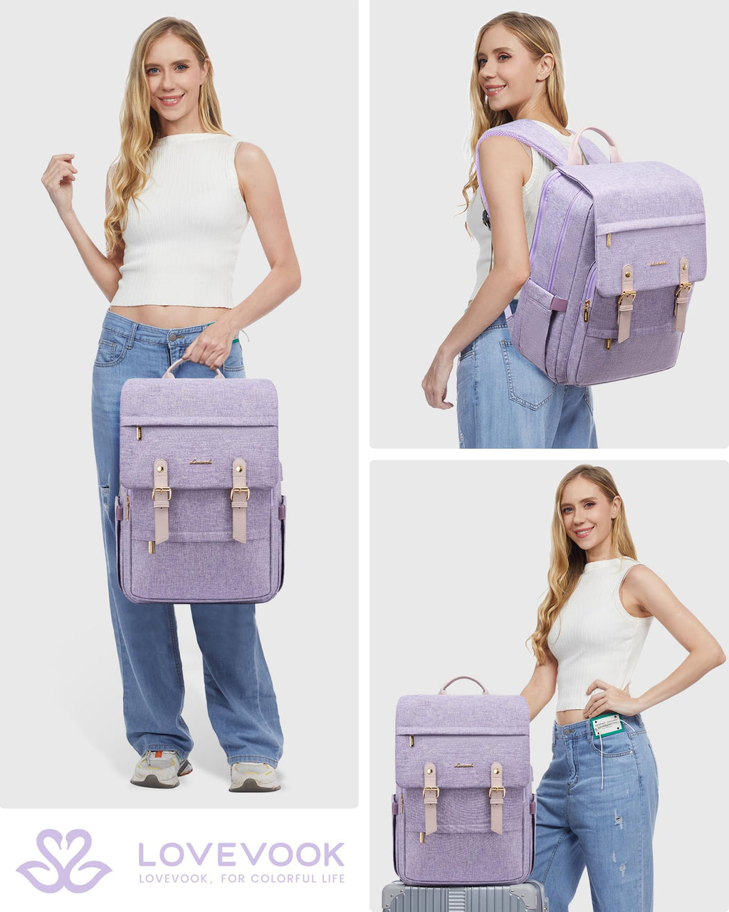 LOVEVOOK Laptop Backpack for Women, 15.6 Inch Vintage Travel Backpack Purse – Airline Approved Large Computer Bag, Lightweight for Nurse Teacher