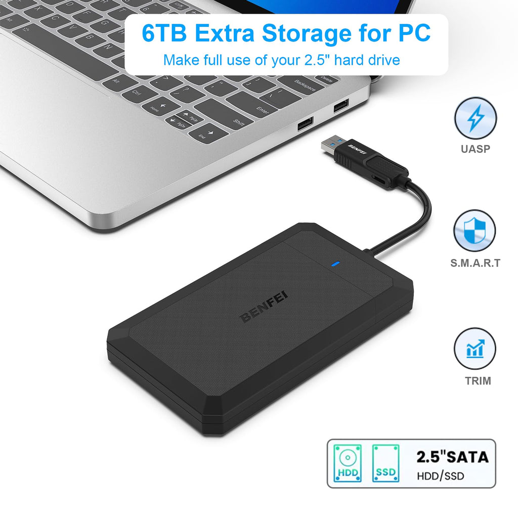BENFEI 2.5 Inch SATA to USB Tool Free External Hard Drive Enclosure (6Gbps, Optimized for SSD, Support UASP SATA III)