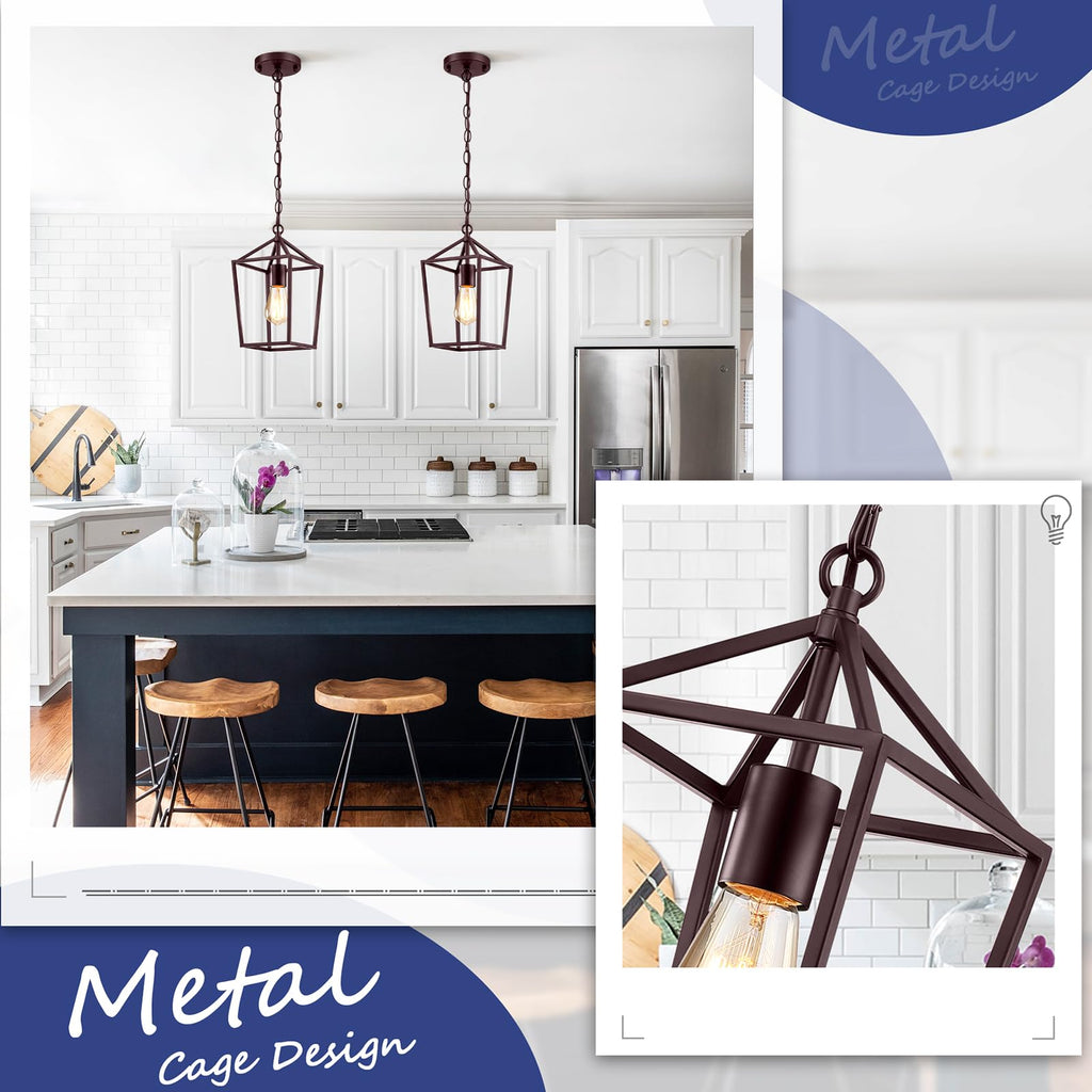 Sheetea 2-Pack Gold Pendant Lights Kitchen Island, Modern Mid Century Light Fixtures Hanging Lamp for Kitchen, Farmhouse Kitchen Pendant Lighting Over Island, Metal Cage Design