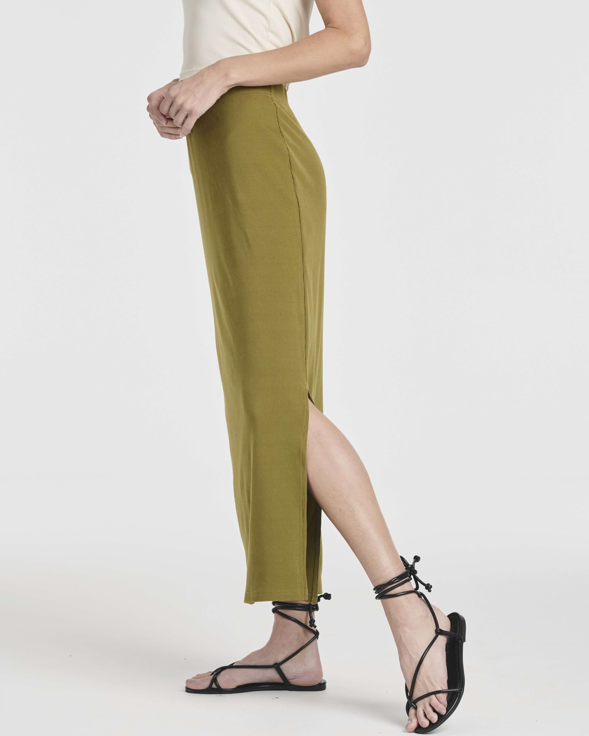 Real Essentials 3 Pack: Women's Ribbed High Waisted Maxi Skirt with Side Slit - Casual Long Pencil Skirt