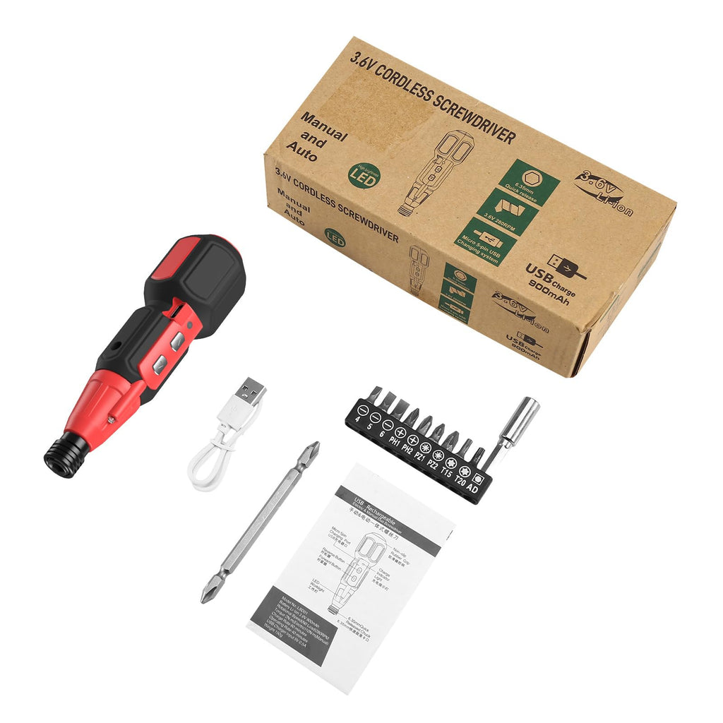 AMIR Cordless Power Screwdriver, Rechargeable Electric Screwdriver Sets, Portable Automatic Home Repair Tool Kit, Motorized Screwdriver with USB Cable and LED Lights