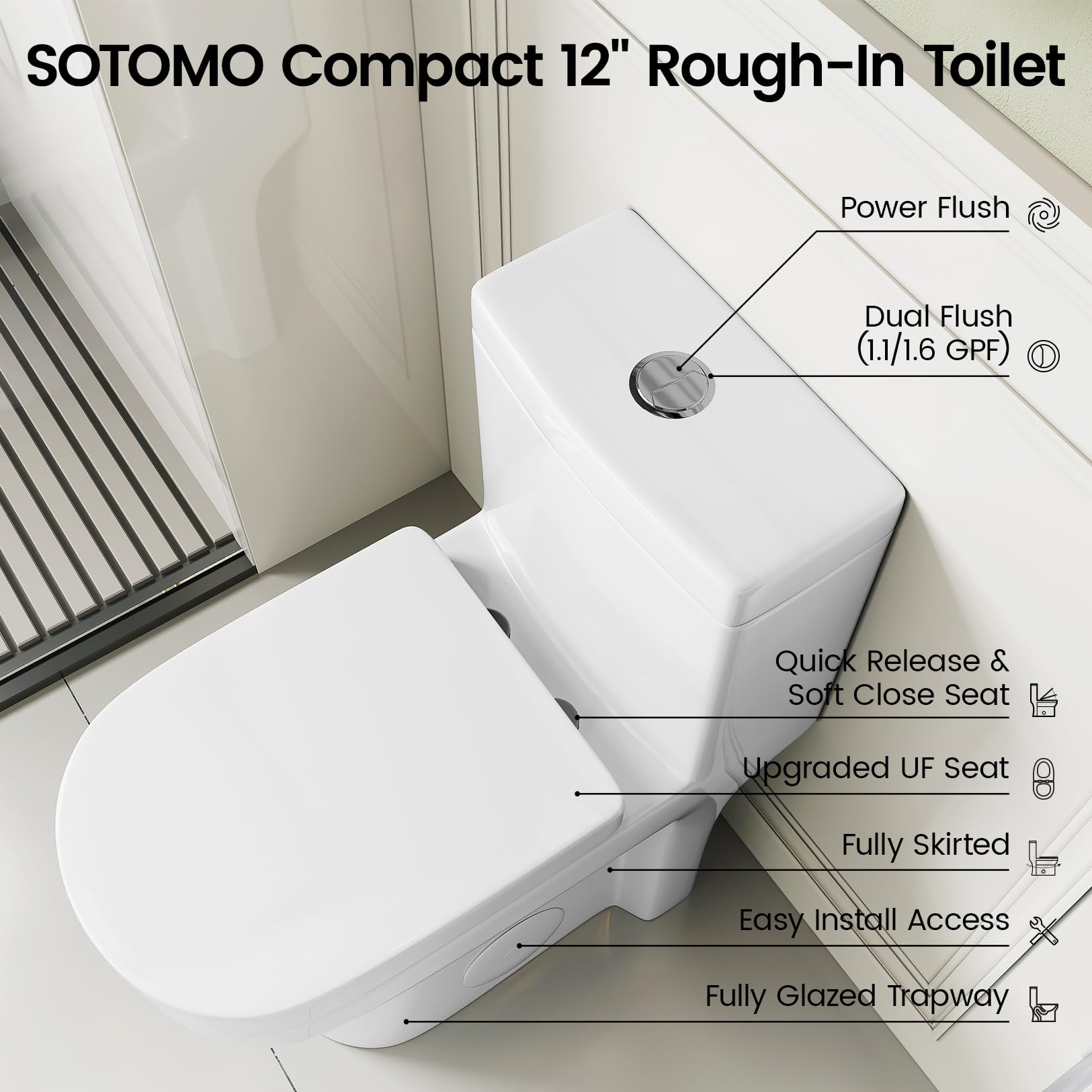 Compact One Piece Toilet for Bathroom, Space-Saving Powerful Dual Flush Round Small Toilet, Average 1.28 GPF, Skirted Design with Upgraded UF Quiet & Soft Close Seat (10" Rough-in Toilet)