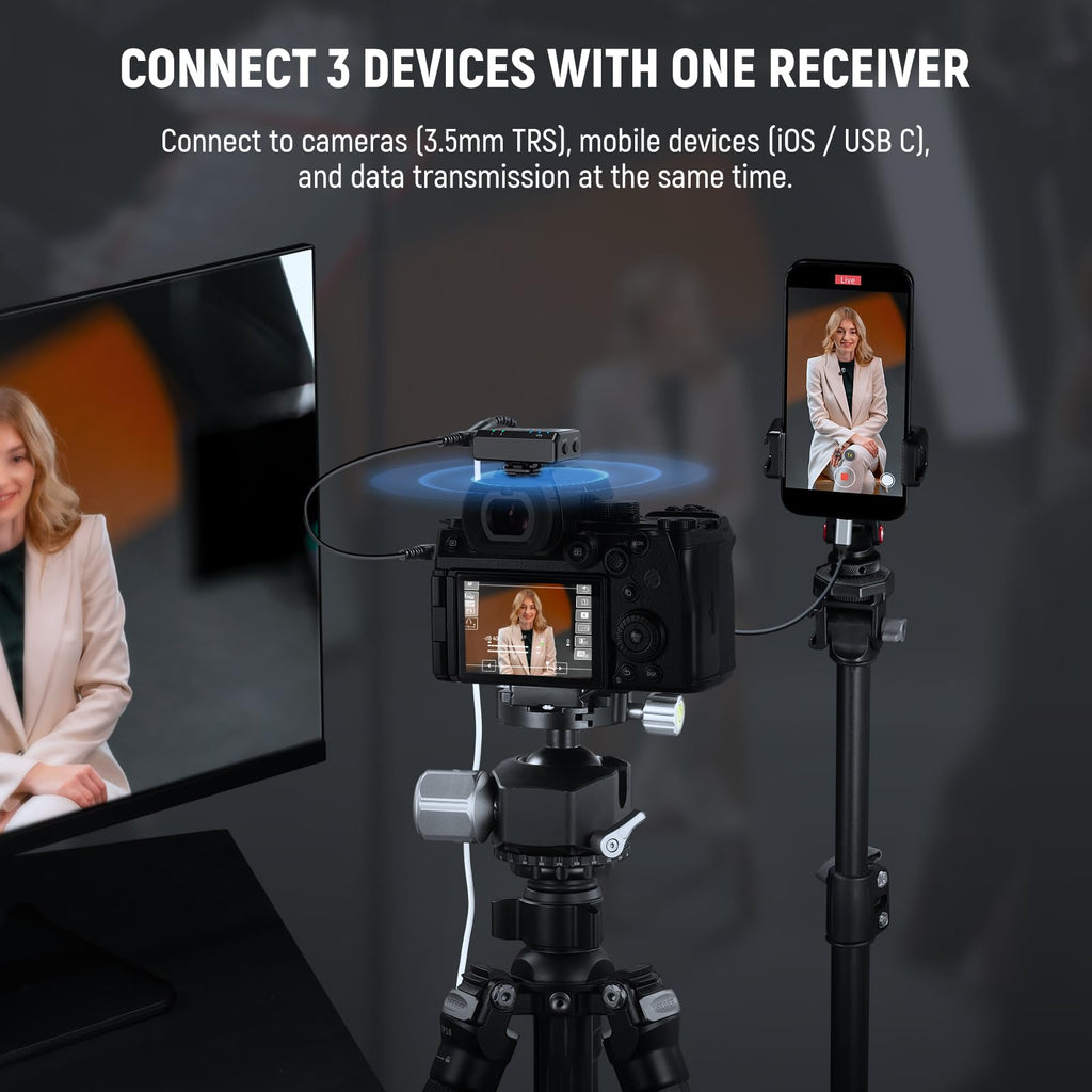 NEEWER CM28 Wireless Lavalier Microphone System, 1 Click Noise Canceling, 4GB Storage for 9Hrs of 48KHz 16 Bit Uncompressed Audio, Lapel Mic Compatible with iPhone/Android/PC/Camera/iPad