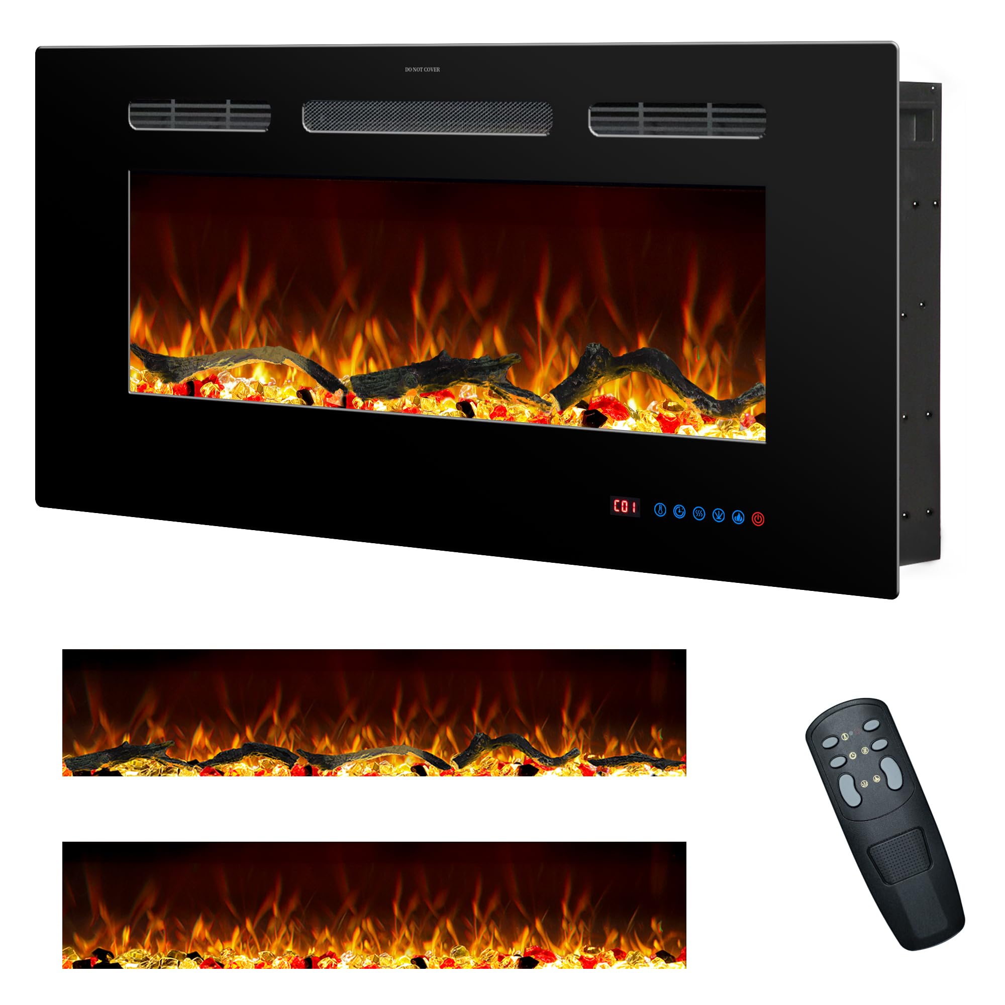 30 Inches Electric Fireplace Inserts, Recessed and Wall Mounted Fireplace Heater for Indoor Use with Remote Control, 13 Color Flames with Log &Crystal, 9H Timer, 750/1500W