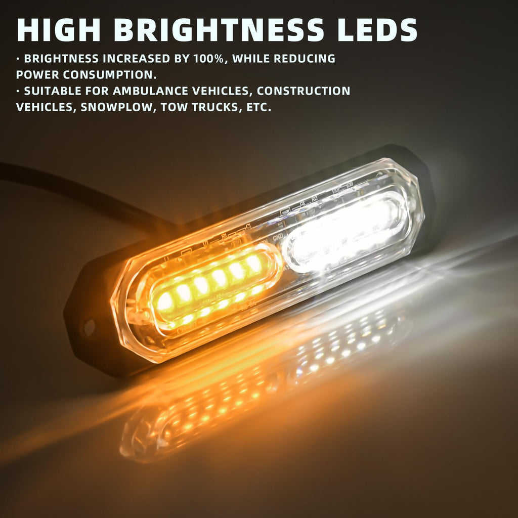 8-Pcs 12 LED Sync Feature Emergency Strobe Grille Lights Ultra Slim Surface Mount Hazard Warning Flashing Light Bar for Firefighter/Construction/Police/Trucks/Vehicles/Car/SUV (Amber/White)