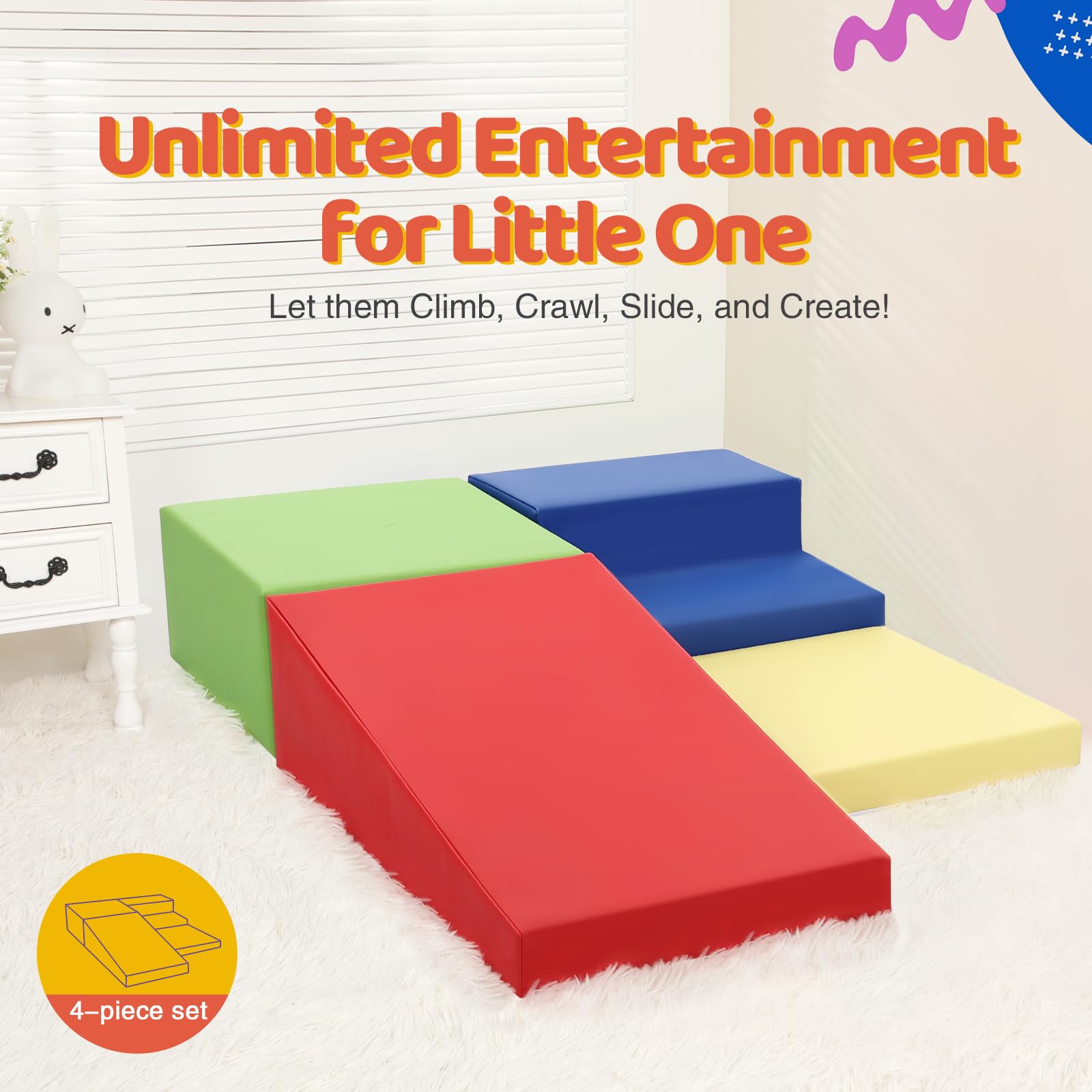 JungleDove 4-Piece PU Leather Baby Foam Climbing Blocks for Toddlers - Soft Play Climbing Toys for Toddlers - Foam Climbing Set for Crawling and Sliding Indoor (Gray)