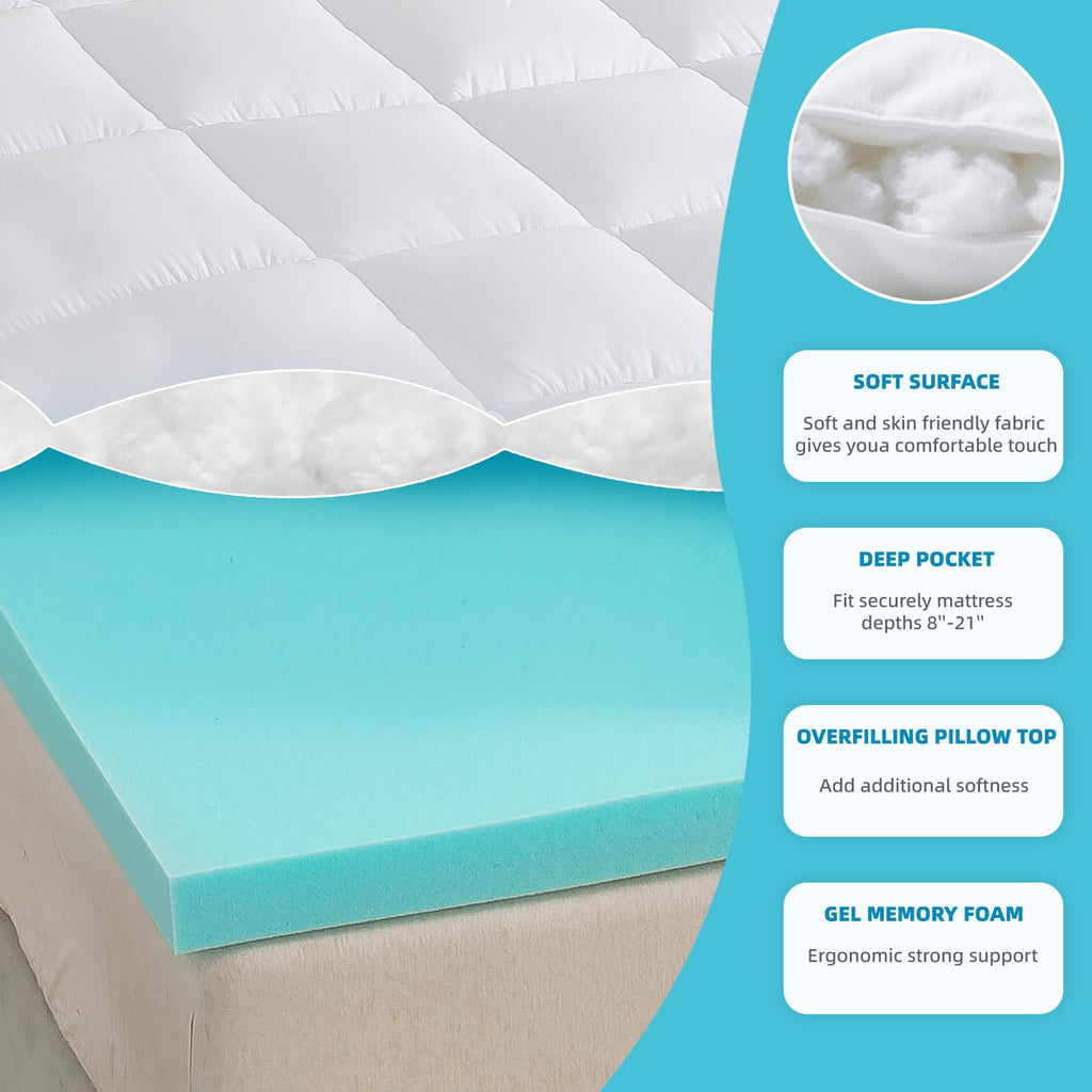 WhatsBedding 5 Inch Twin Mattress Topper for Back Pain Relief, Filled with Breathable & Soft Memory Foam Pillow Top,4 Elastic Straps
