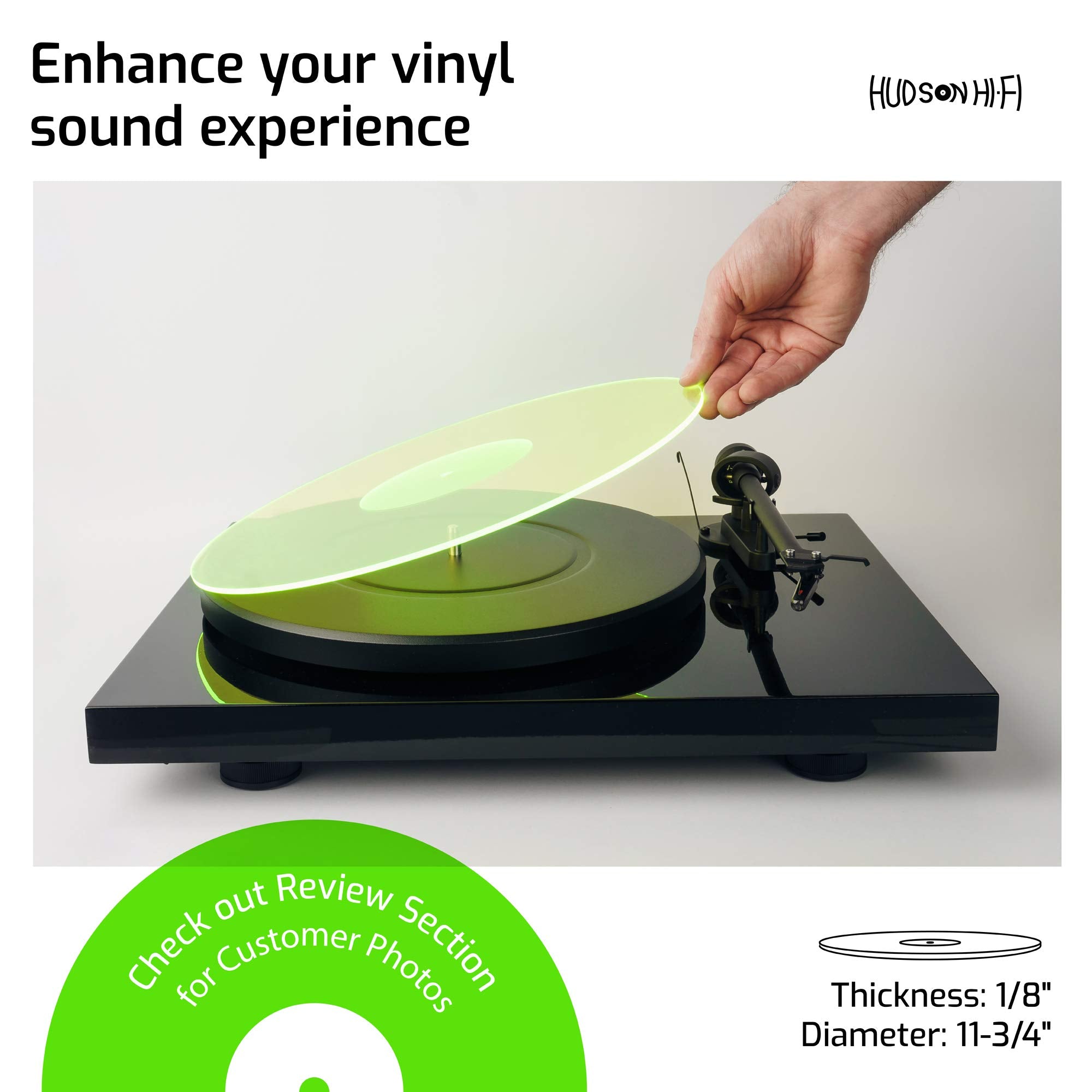 Hudson Hi-Fi Acrylic Turntable Mat – 11.75” Anti-Static Turntable Slipmat with Label Recess – 1/8” Thick Acrylic Platter Mat for Vinyl LP Record Players – Black