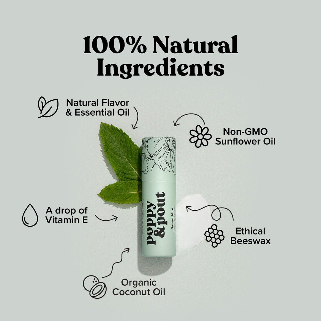 Poppy & Pout Blood Orange Mint Jumbo Lip Balm | All Natural Lip Balms & Moisturizers | Hydrates with Beeswax, Vitamin E, Organic Coconut Oil | Cruelty-Free | Lip Balm in Recyclable Cardboard Tube