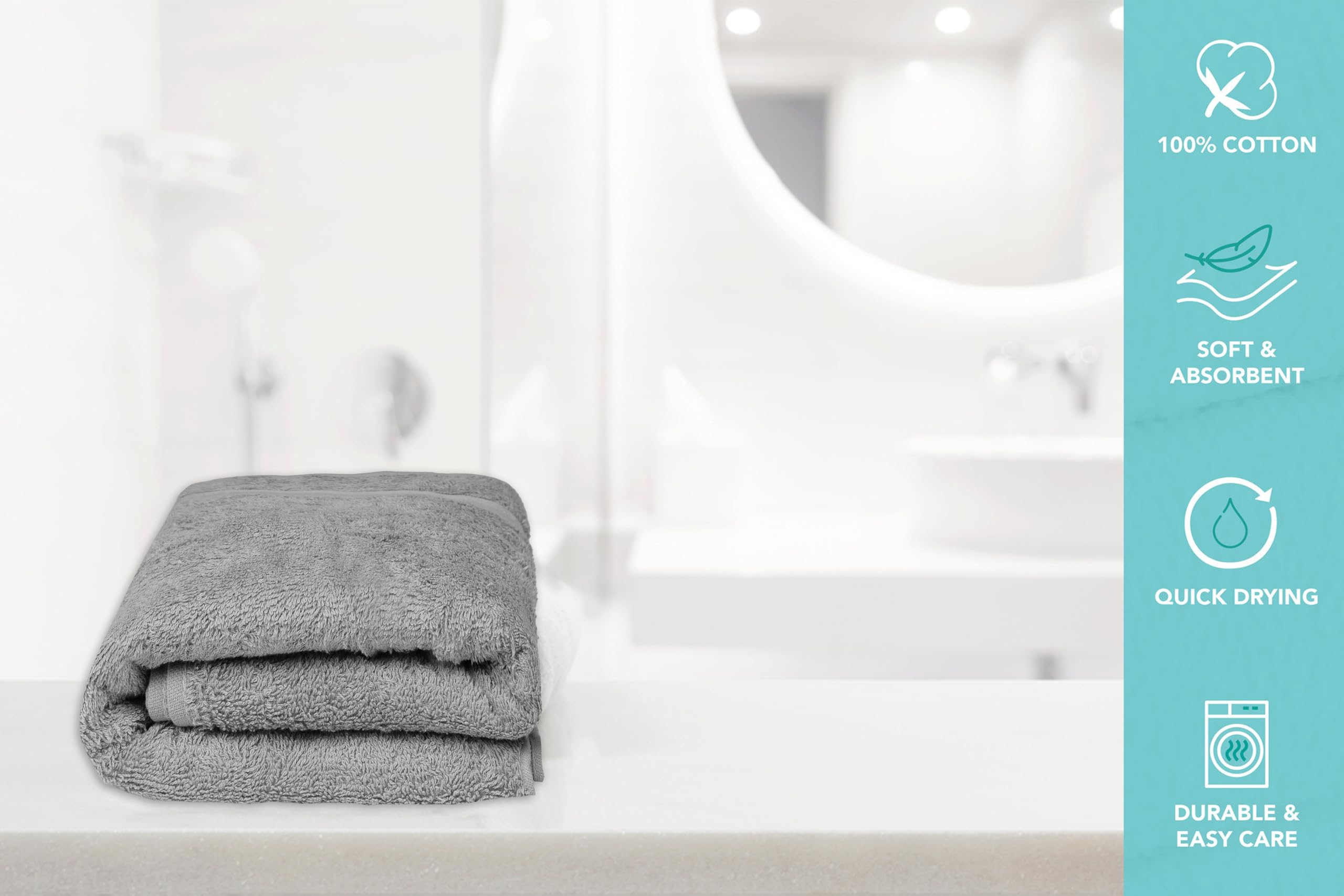 Medium Bath Towels Pack of 6 – 24x48 Inches – Soft, Quick Dry & Highly Absorbent – 100% Cotton Towels for Bathroom, Spa, Gym & Hotel – Aqua Blue