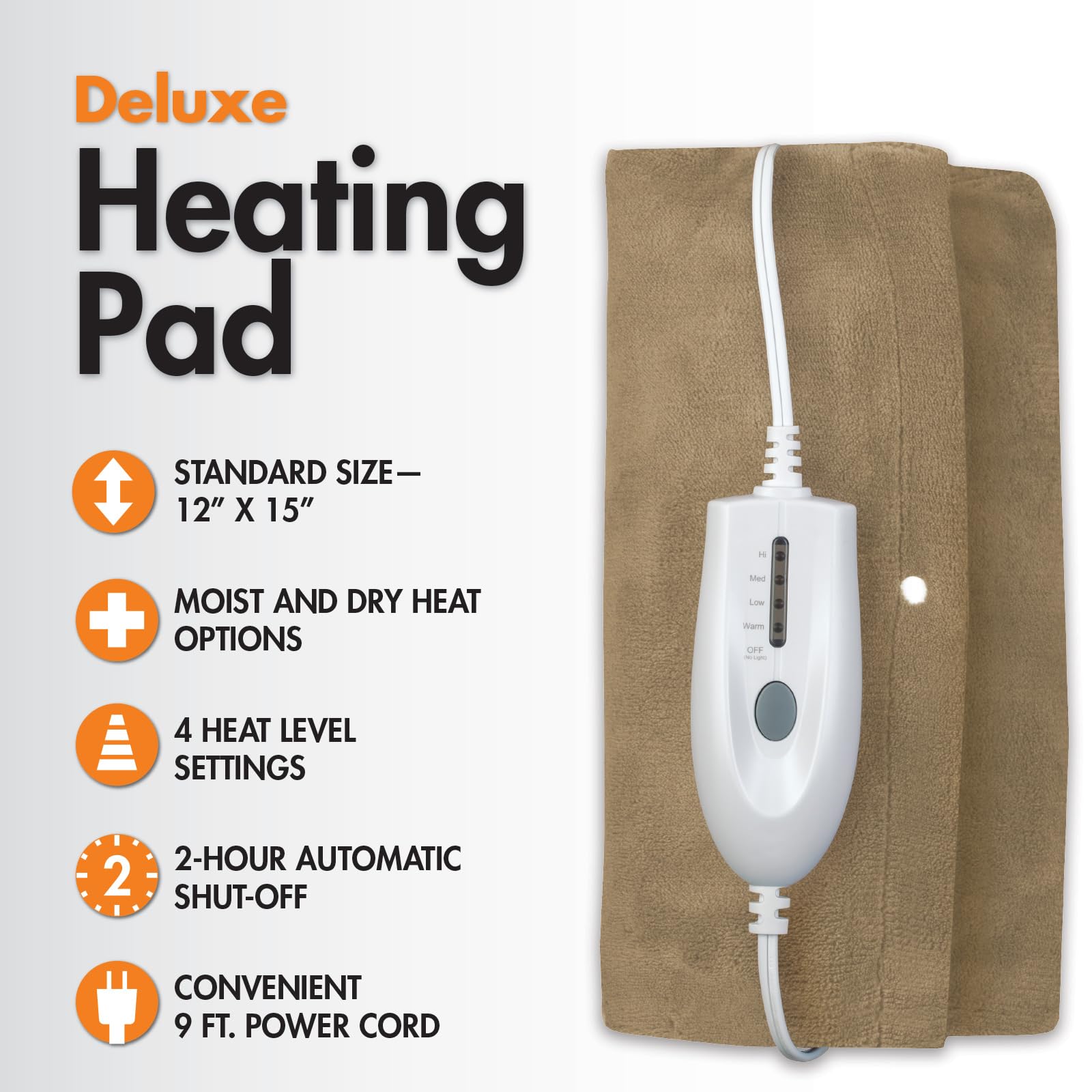 TheraCare Electric Heating Pad | Dry Heat Therapy | 4 Adjustable Heat Settings | 12" x 15" | Comfortable, Soft & Durable
