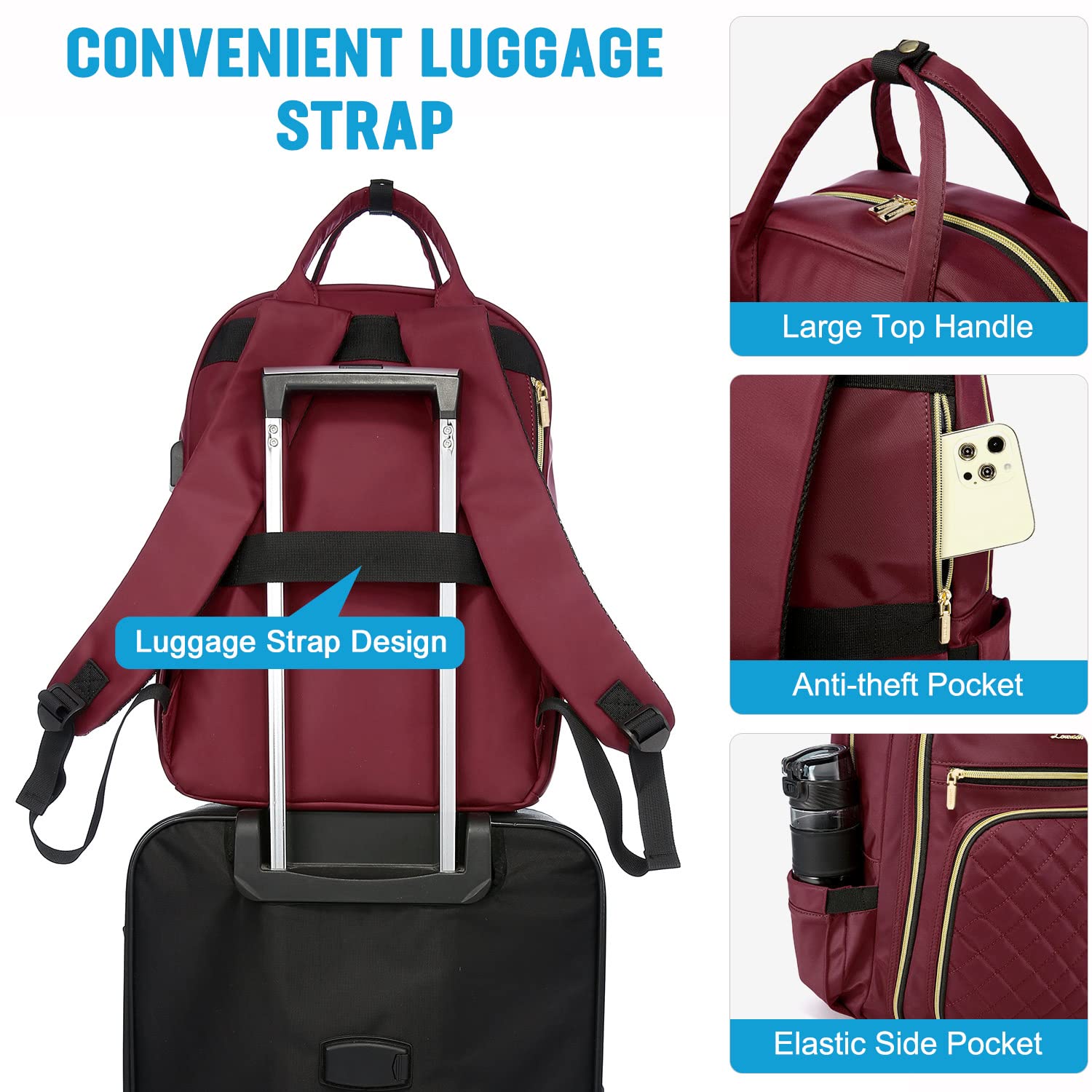 LOVEVOOK Laptop Backpack for Women, Water Resistant Travel Work Backpacks Purse College Business Teacher Nurse Computer bag with USB Charging Port