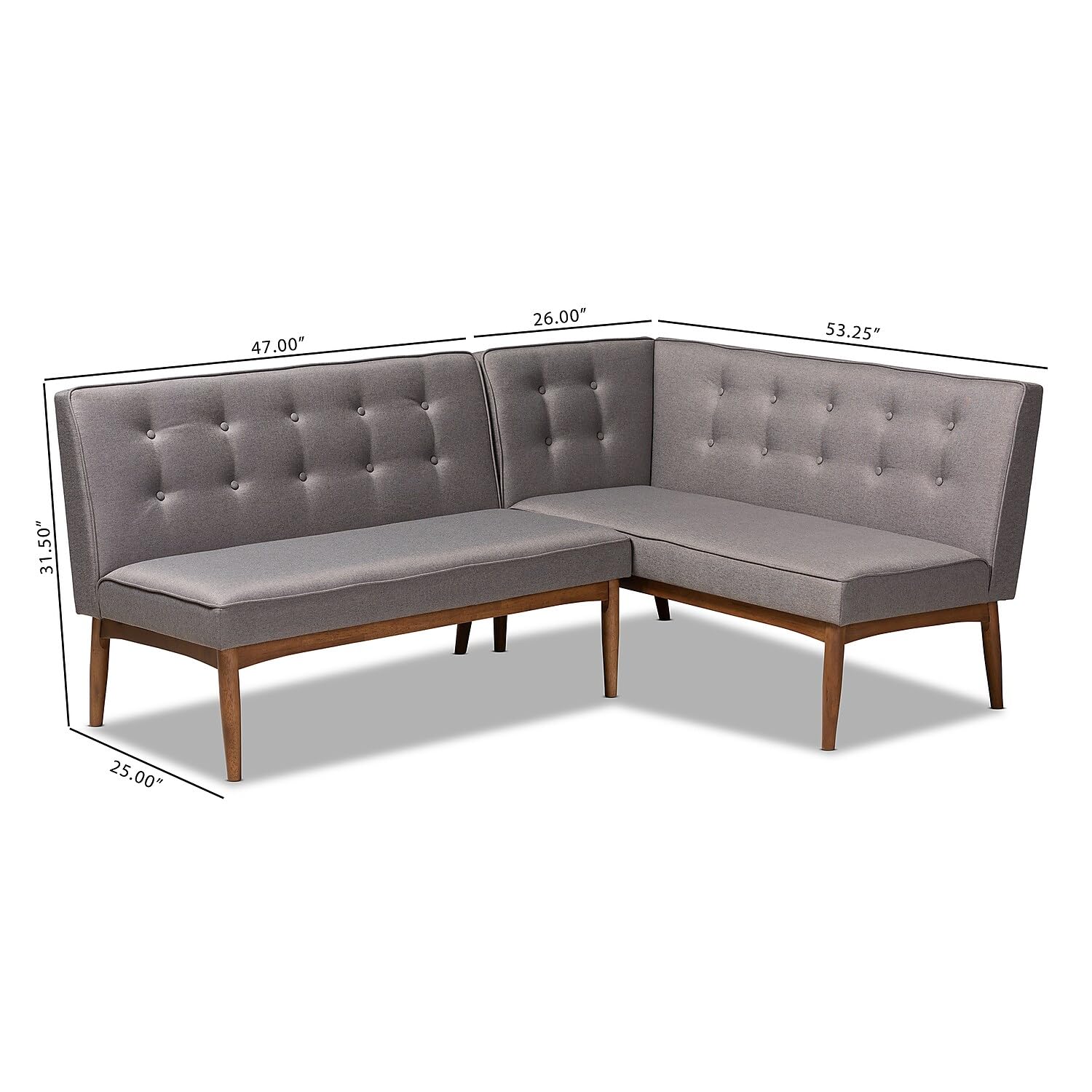 Baxton Studio Arvid Mid-Century Modern Dark Brown Faux Leather Upholstered 2-Piece Wood Dining Corner Sofa Bench