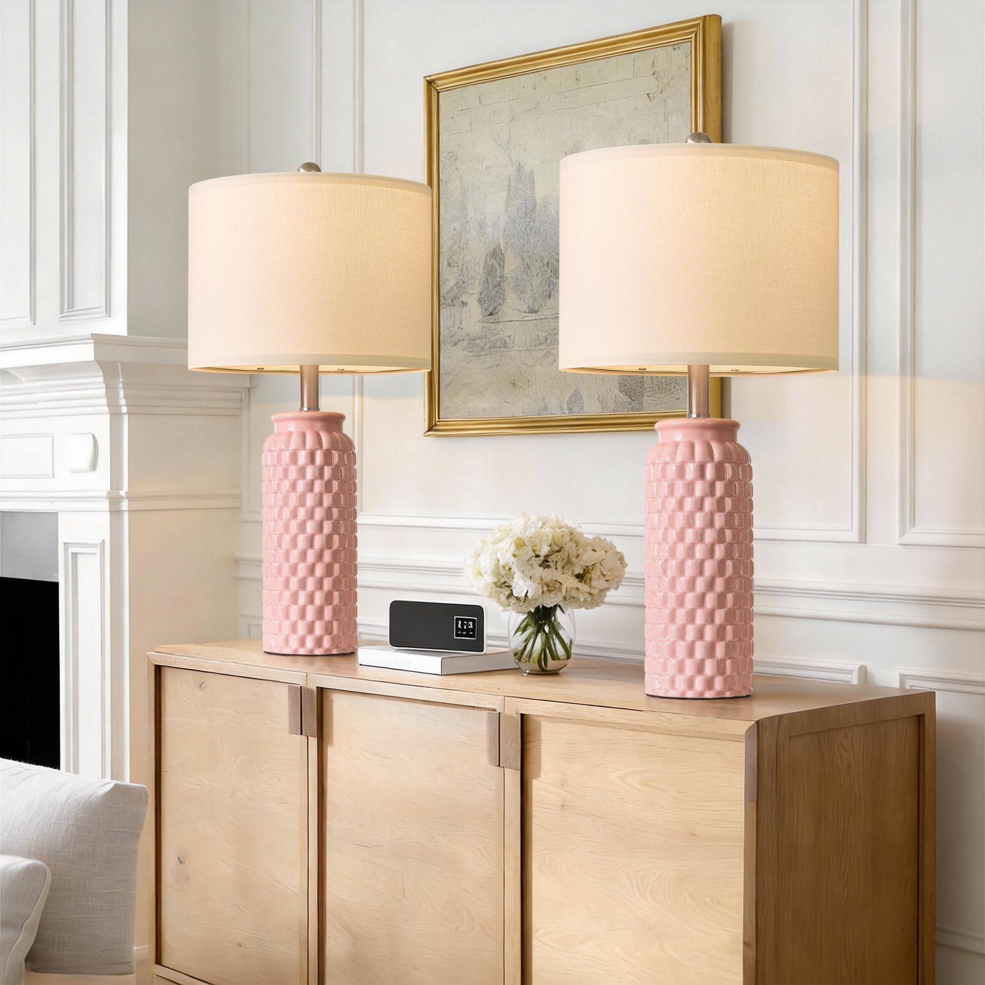 USumkky 20.5" Gold Modern Ceramic Bedside Lamp Set of 2 for Bedroom Decor Farmhouse Table Lamp for Living Room Office Dorm