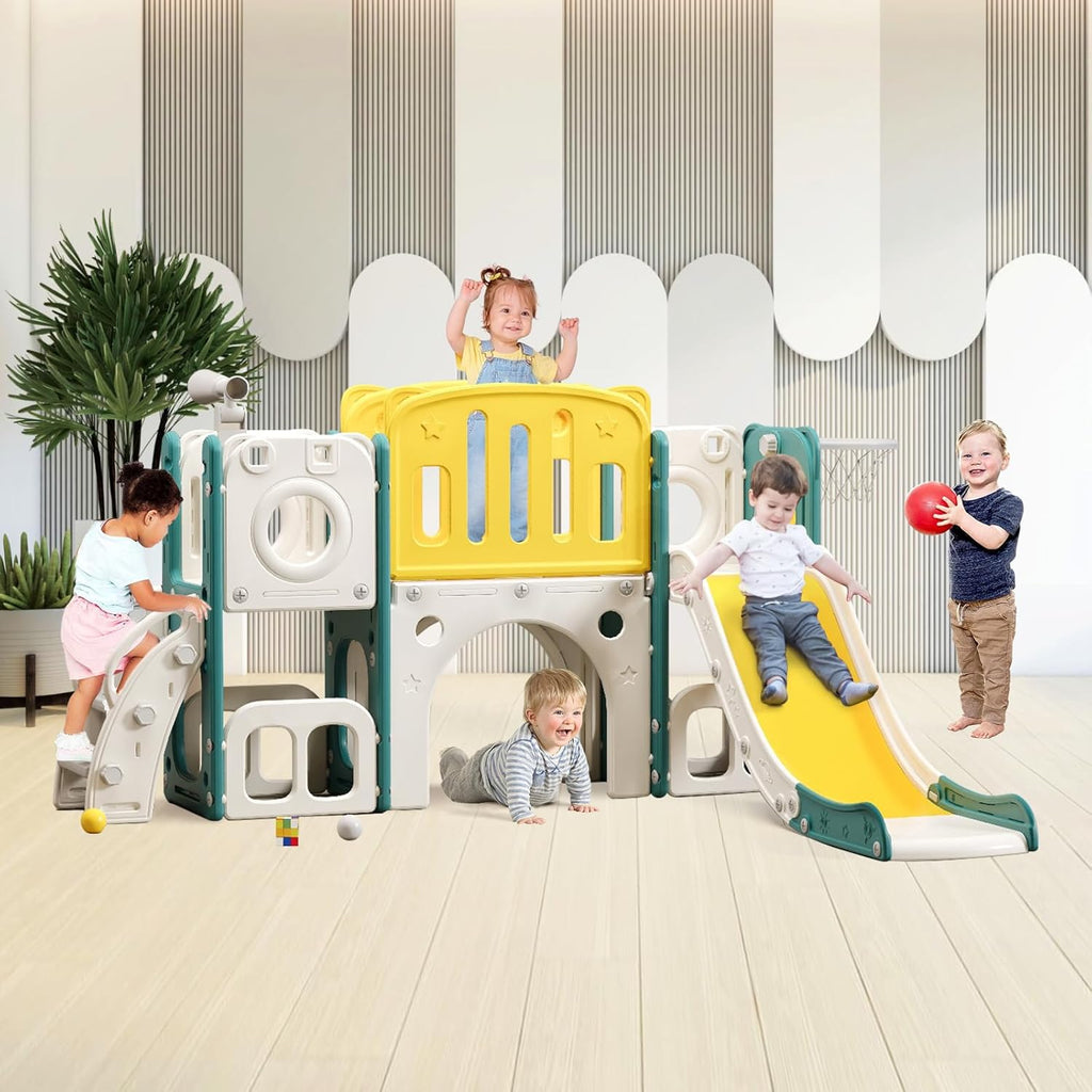 8 in 1 Toddler Slide Set, Kids Slide for Toddlers, Toddler Climber Slide PlaySet with Basketball Hoop,Outdoor Indoor Playground for Toddlers Upgraded