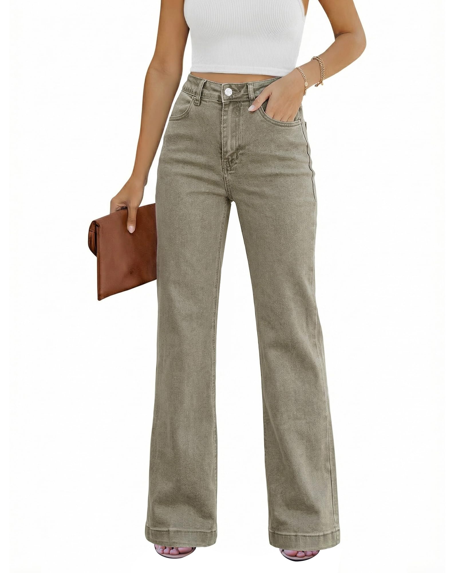 GRAPENT Womens Flare Jeans High Waisted Wide Leg Baggy Jean for Women Stretch Denim Pants