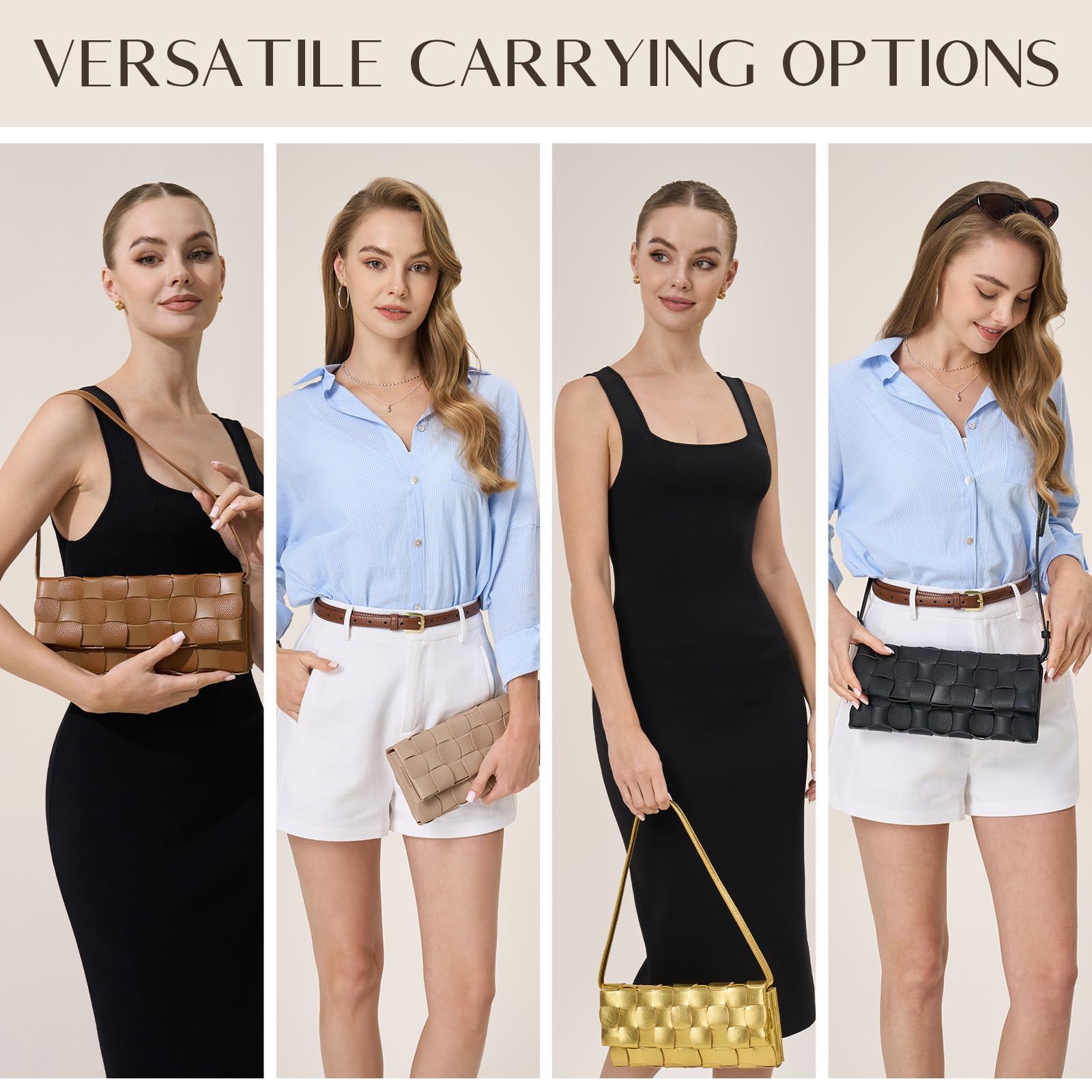 CHUNLI Woven Evening Clutch Purses for Women, PU Crossbody Shoulder Purse Handbag for Evening, Formal Events, Wedding, Party