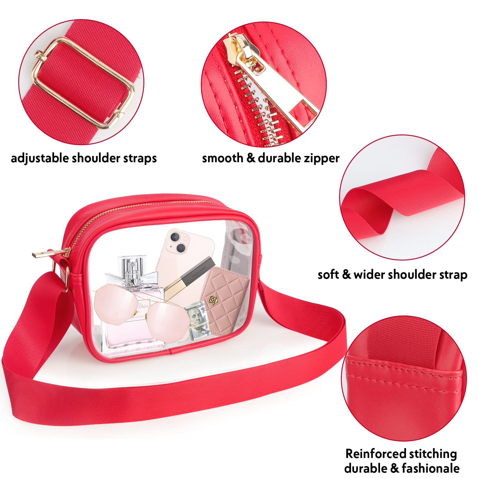 KETIEE Clear Crossbody Bag, Stadium Approved Clear Purse Bag for Concerts Sports Events Festivals