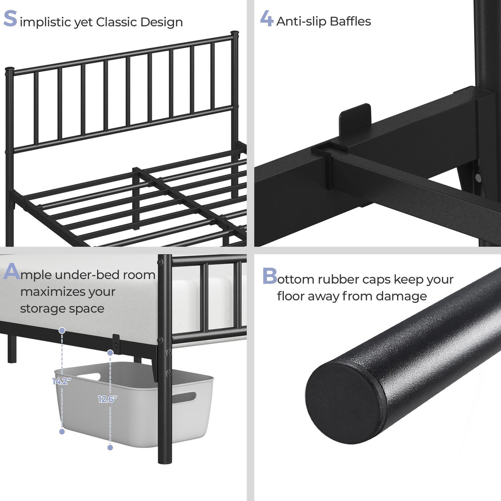 Yaheetech Twin Bed Frame Metal Platform Bed Frame Mattress Foundation with Spindle Headboard & Footboard/No Box Spring Needed/14 Inch Underbed Storage/Firm Support & Easy Set up Structure, Black