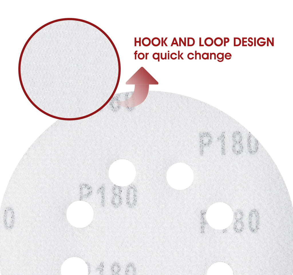 S SATC 72 PCS 5 Inch 8 Hole Hook and Loop Adhesive Sanding Discs Sandpaper for Random Orbital Sander 40 60 80 120 180 240 320 Grits