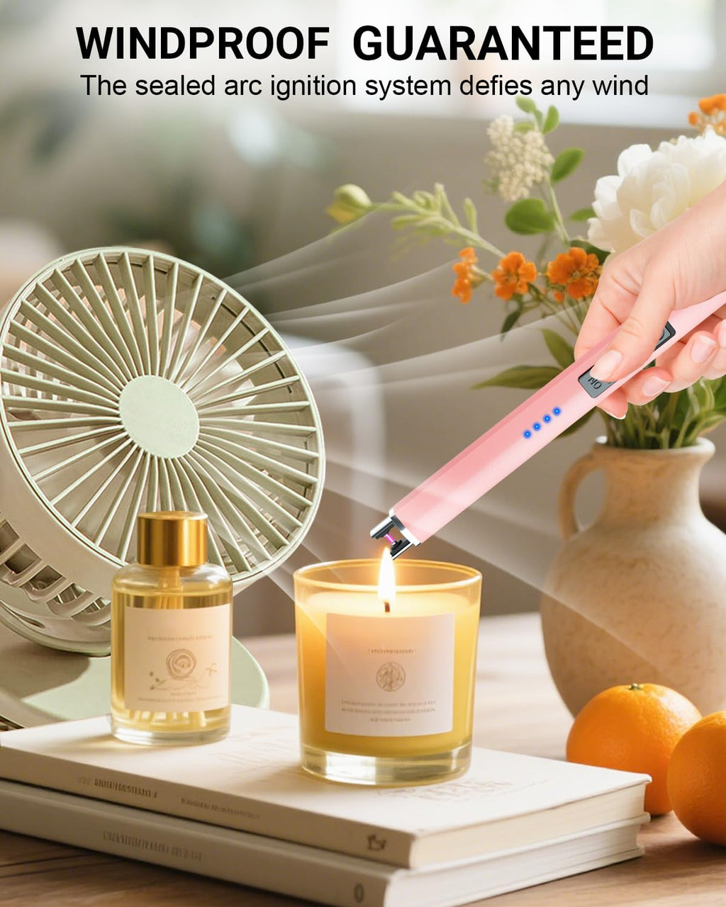 FUKKUDA Electric Candle Lighter with Safety Switch - USB Rechargeable Windproof & Flameless Plasma Arc Lighter for Easter Basket Stuffers (Rose Gold)