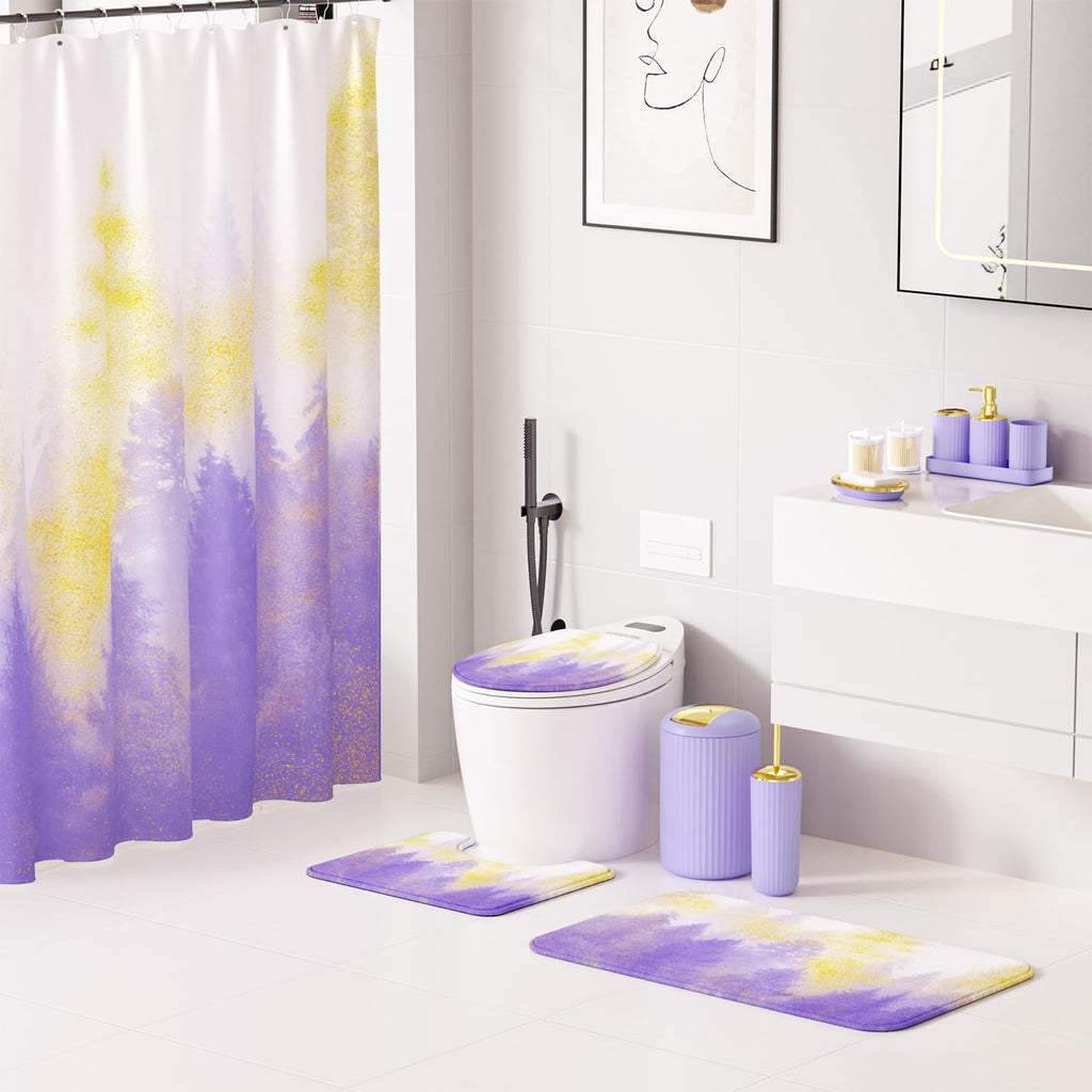 XLHOMO 24 PCS Black Bathroom Accessories Set with Shower Curtain and Rugs, Bathroom Decor Set with Trash Can, Toilet Brush, Soap Dispenser, Toothbrush Holder, Tumbler, Soap Dish and Jars