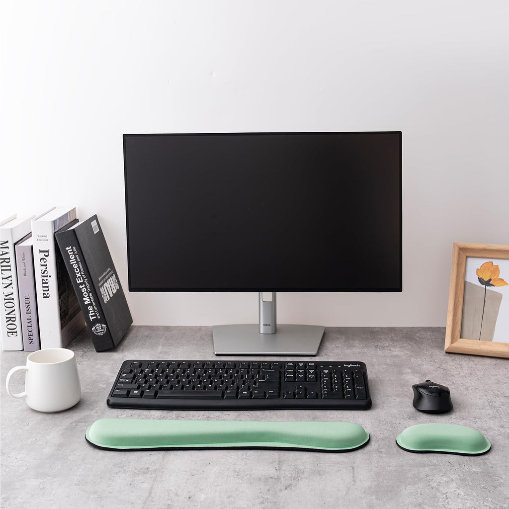 Hoewina Keyboard Wrist Rest,Ergonomic Wrist Rest,Superfine Fabric and Gel Memory Foam Wrist Pad for Computer Keyboard for Easy Typing & Pain Relief, Suitable for Office, Family, Outdoor, Bean Green