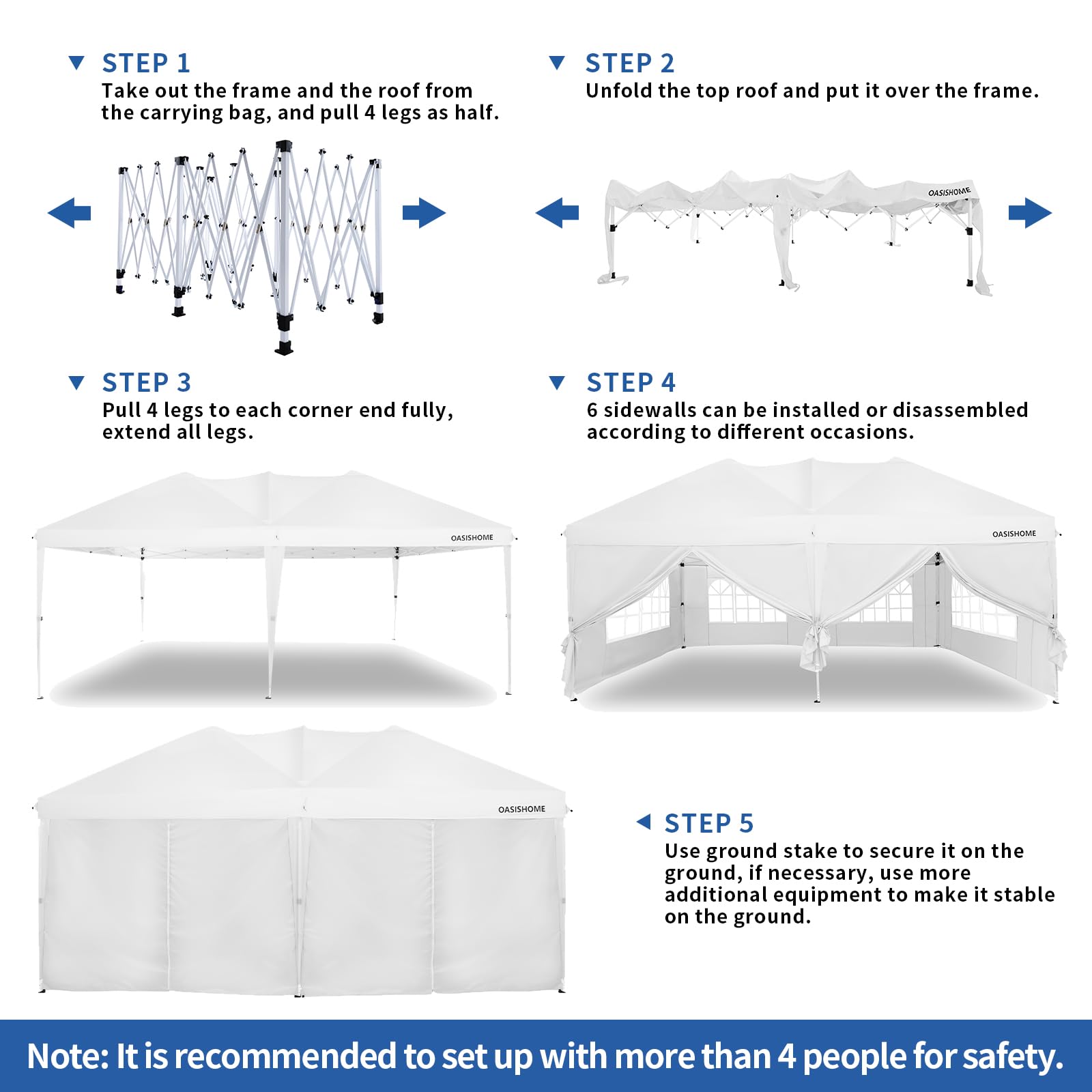 OASISHOME Canopy Tent 10'x10' Pop Up Gazebo with 1-Person Set Up, 4 Sidewalls, Wheeled Bag, Waterproof UV Protection Heavy-Duty Steel Frame Shelter for Patio Outdoor Wedding Party Event (Black,10x10)