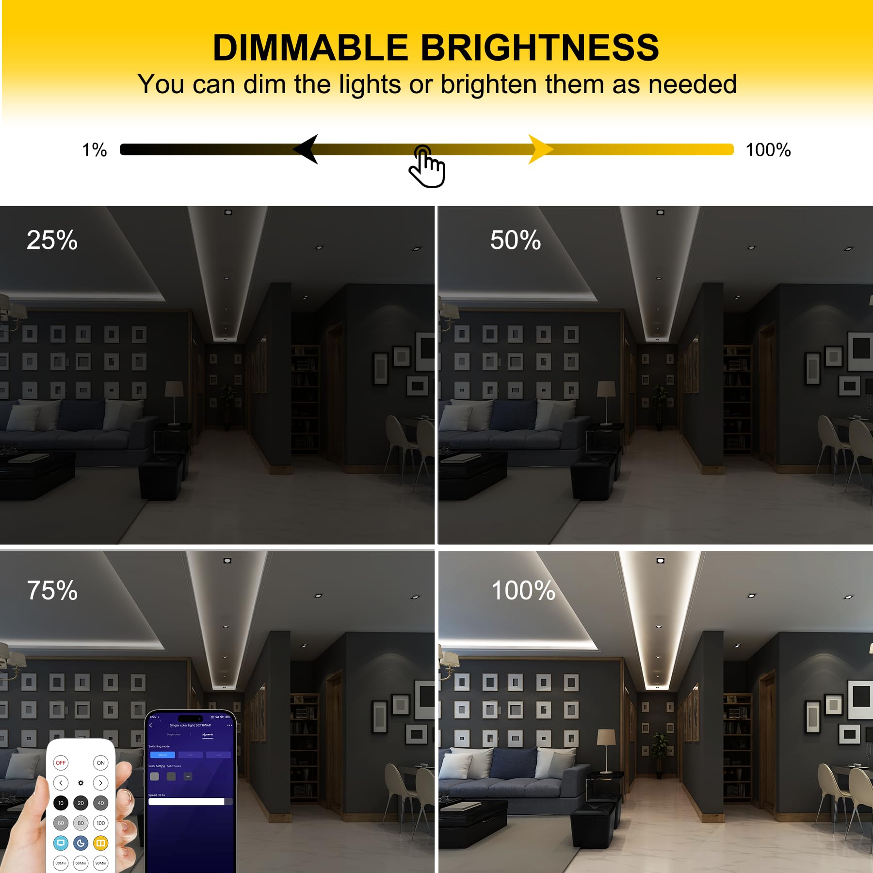 Pandery COB LED Strip,LED Strip Lights 3M/9.84ft,Touch Dimmable LED Strips,CRI90+,2700K Warm White cob led,960LEDs,24V LED Tape Lights,Indoor for Bedroom, Kitchen, TV, Mirror,Cabinet