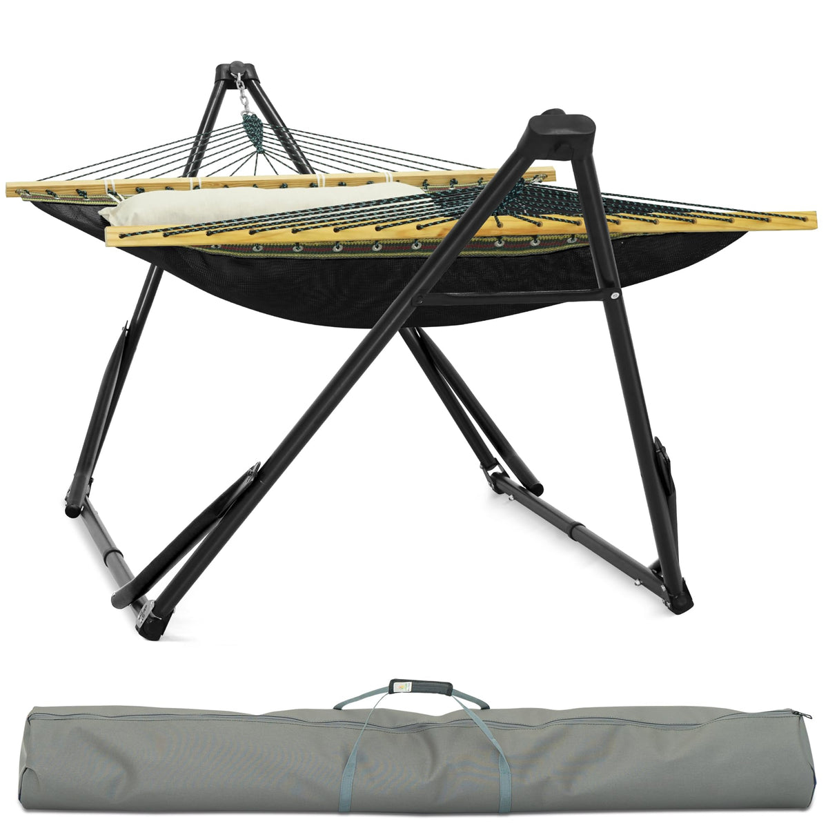 Tranquillo Unity Adjustable Hammock Stand, Hammocks Stands for The Garden, 800 lbs Capacity Steel Double Hammock Stand for 2 Persons, Premium Pre-Assembled Stand (Steel, Aegean)