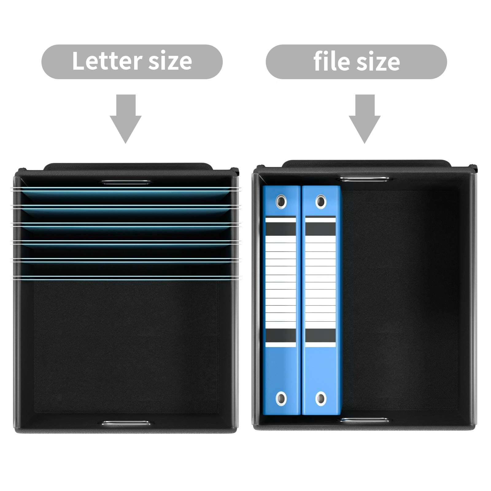 File Organizer Box with Lid, Collapsible Faux Leather Hanging File Folder Box Organizer with Plastic Slides, Decorative Home/Office Filing System Boxes for File and Folders Storage