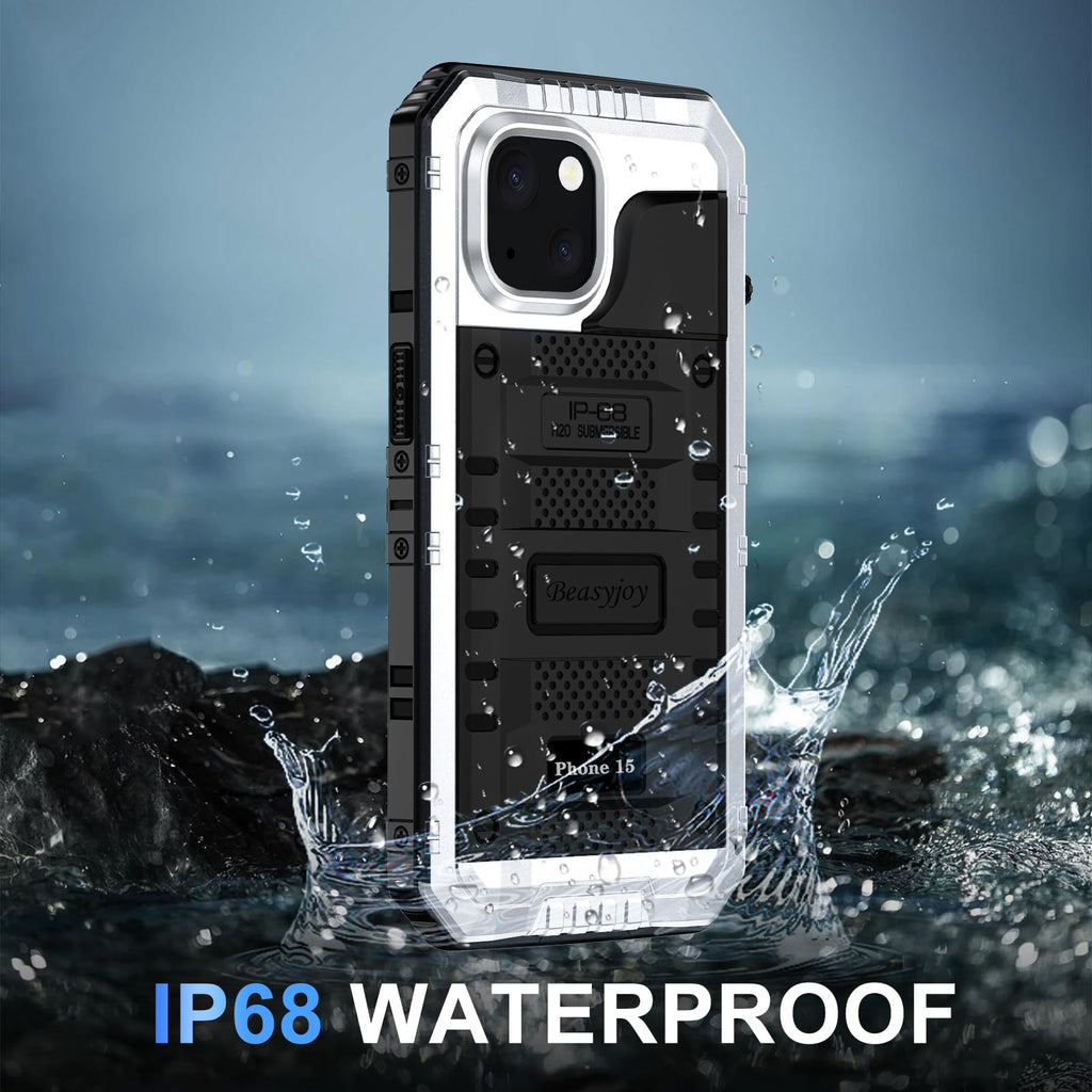 Beasyjoy for iPhone SE 2022/2020/ 8/7 Metal Case, Waterproof Heavy Duty Case with Screen Protector, Full Body Protection Military Grade Shockproof Defender Durable Sturdy Rugged Aluminum Cover, Black